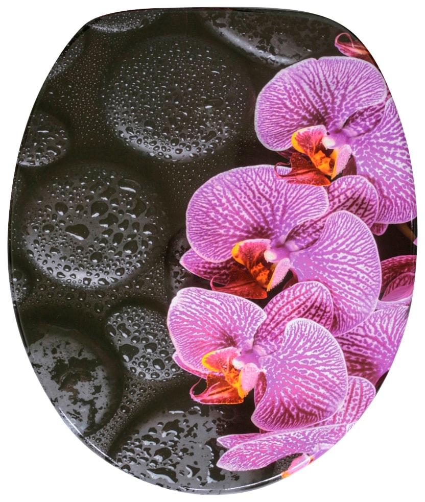 WC-Sitz SANILO "Madeira", schwarz, violett, B:37,7cm L:47cm, MDF - Mitteldichte Holzfaserplatte, WC-Sitze