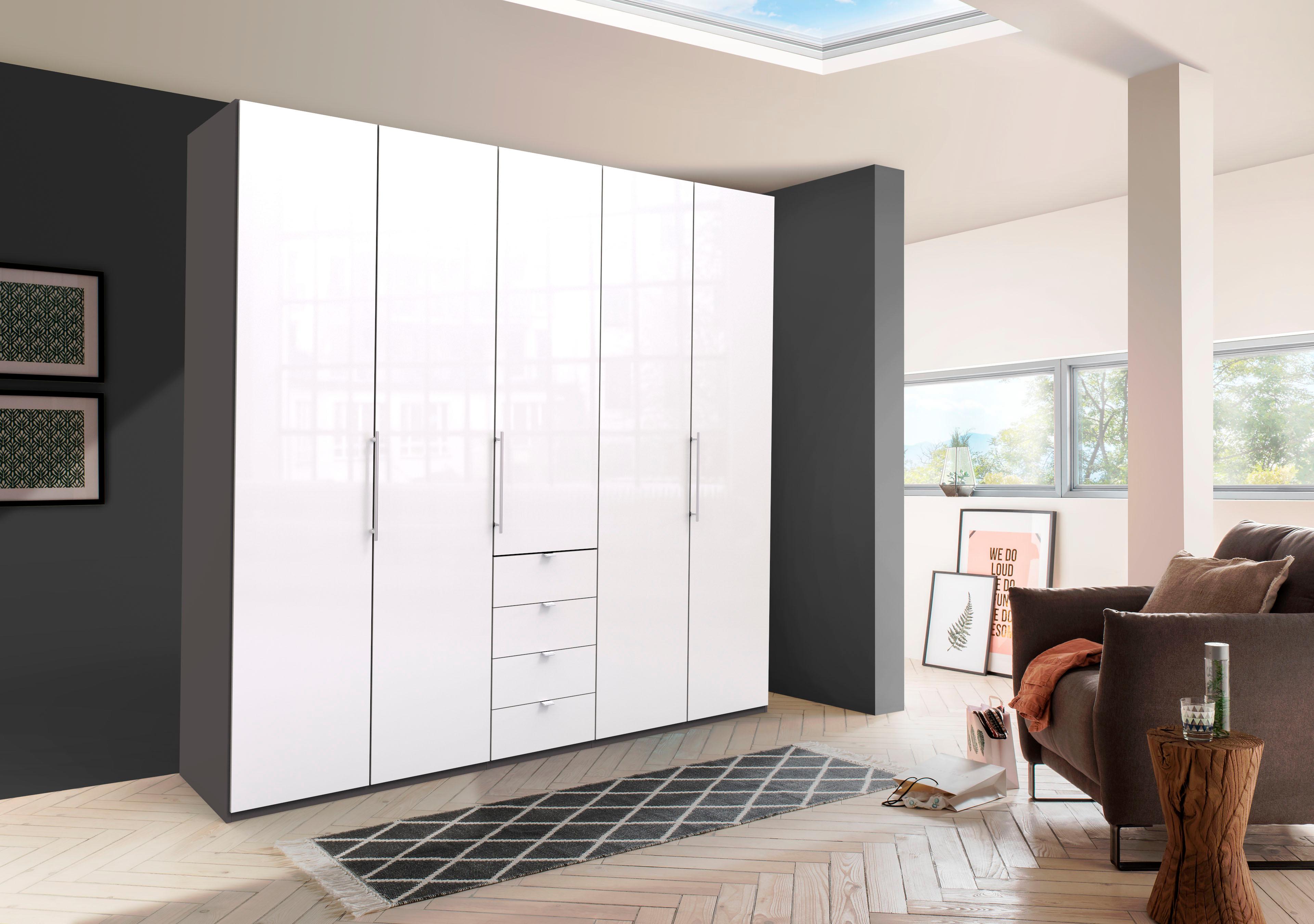 Kleiderschrank WIEMANN "Loft", weiß (havanna, weiß glas), B:250cm H:236cm T:58cm, Glas, Schränke, Kleiderschrank, Glasfront