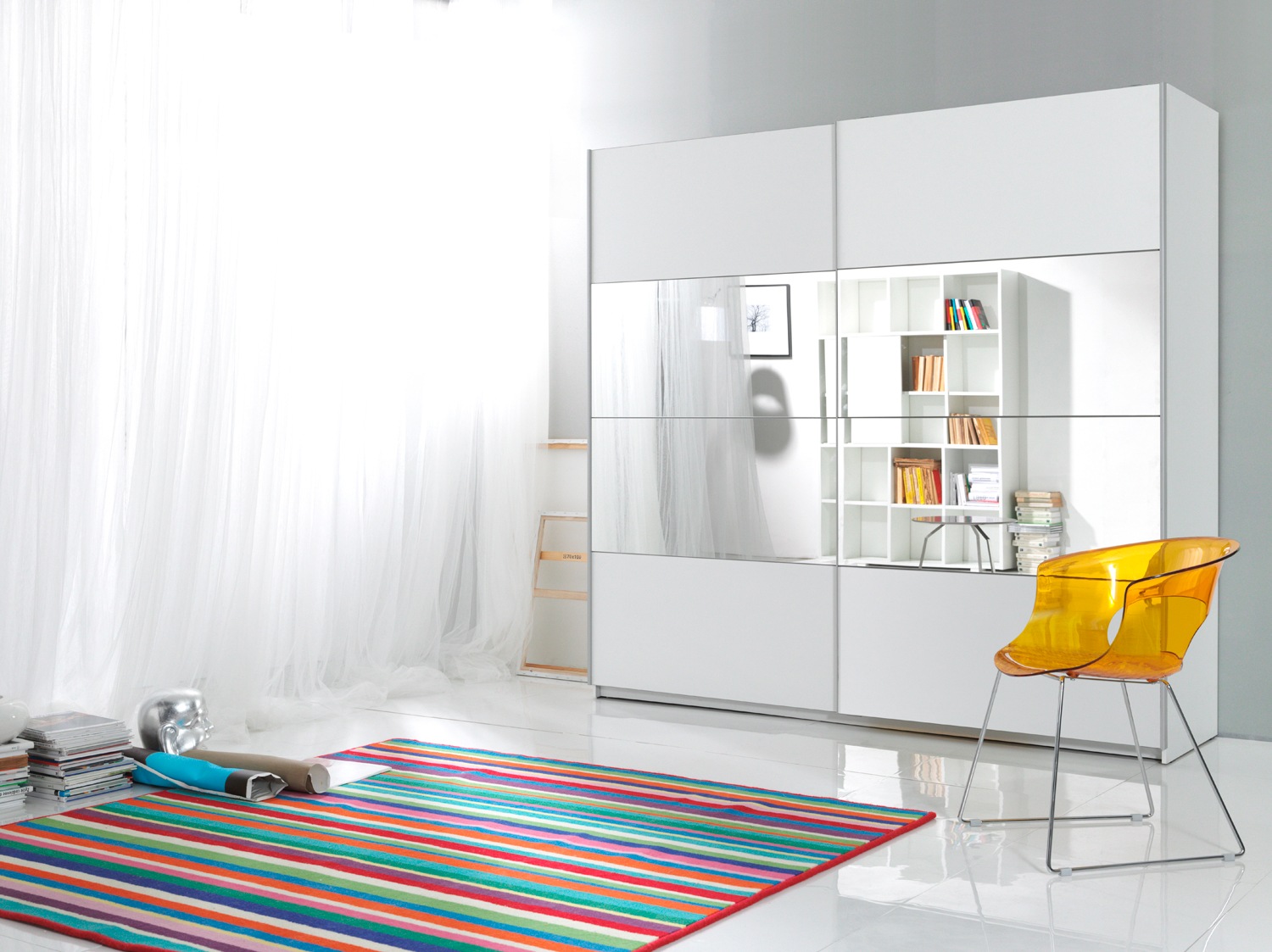 Schwebetürenschrank HOME AFFAIRE "Beta Schiebetürenschrank Kleiderschrank Wäscheschrank", weiß, B:200cm H:210cm T:61cm, FSC-zertifizierter Holzwerkstoff, Schränke, mit Spiegel, INKLUSIVE kompletter Innenausstattung, Metallgriffe Image