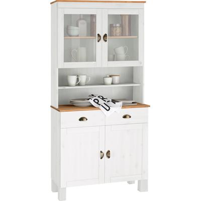 Küchenbuffet HOME AFFAIRE "Oslo", gelb (cremefarben, honigfarben), B:85cm H:185cm T:38cm, Massivholz, Schränke, 85 cm breit, aus massiver Kiefer, mit 2 Glastüren, Metallgriffe Image