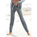 Loungehose BENCH. LOUNGEWEAR, Damen, Gr. 48/50, N-Gr, grau (stone, weiß), Jersey, Interlock, Obermaterial: 60% Baumwolle, 40% Polyester, unifarben mit Farbeinsatz, sportlich, bequem lang, Hosen, mit Seitenstreifen und geradem Bein, Loungewear