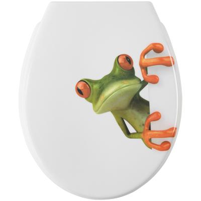 WC-Sitz ADOB "Frosch", grau (weiß, grau), B:37cm H:5cm L:44cm, Duroplast, Edelstahl, WC-Sitze, Absenkautomatik, zur Rein