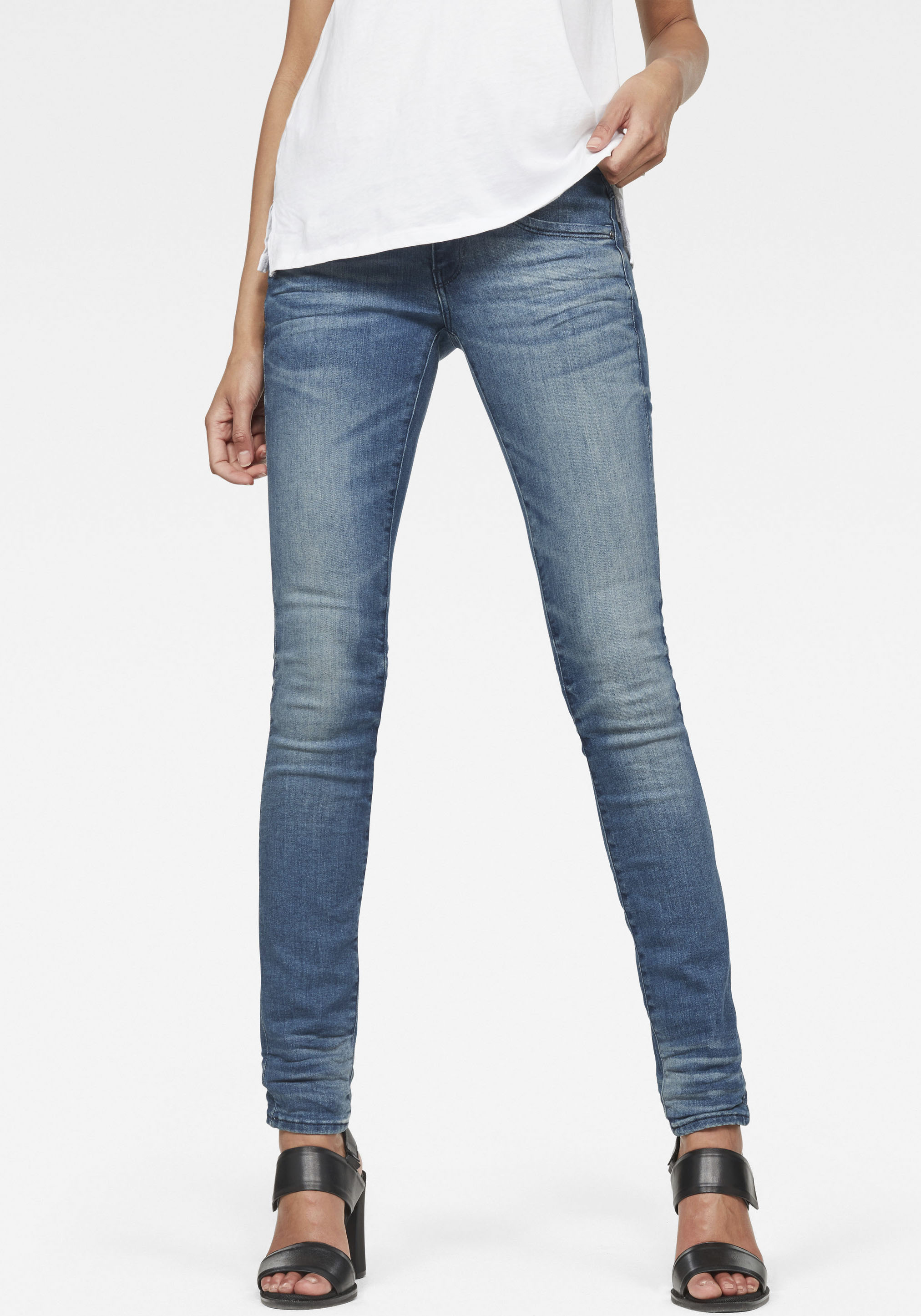 Skinny-fit-Jeans G-STAR "Ly Mid Waist Skinny", Damen, Gr. 30, Länge 32, blau (schwarz used), Denim/Jeans, Obermaterial: 92% Baumwolle, 6% Elastomultiester, 2% Elasthan, skinny fit lang, Jeans, moderne Version des klassischen 5-Pocket-Designs