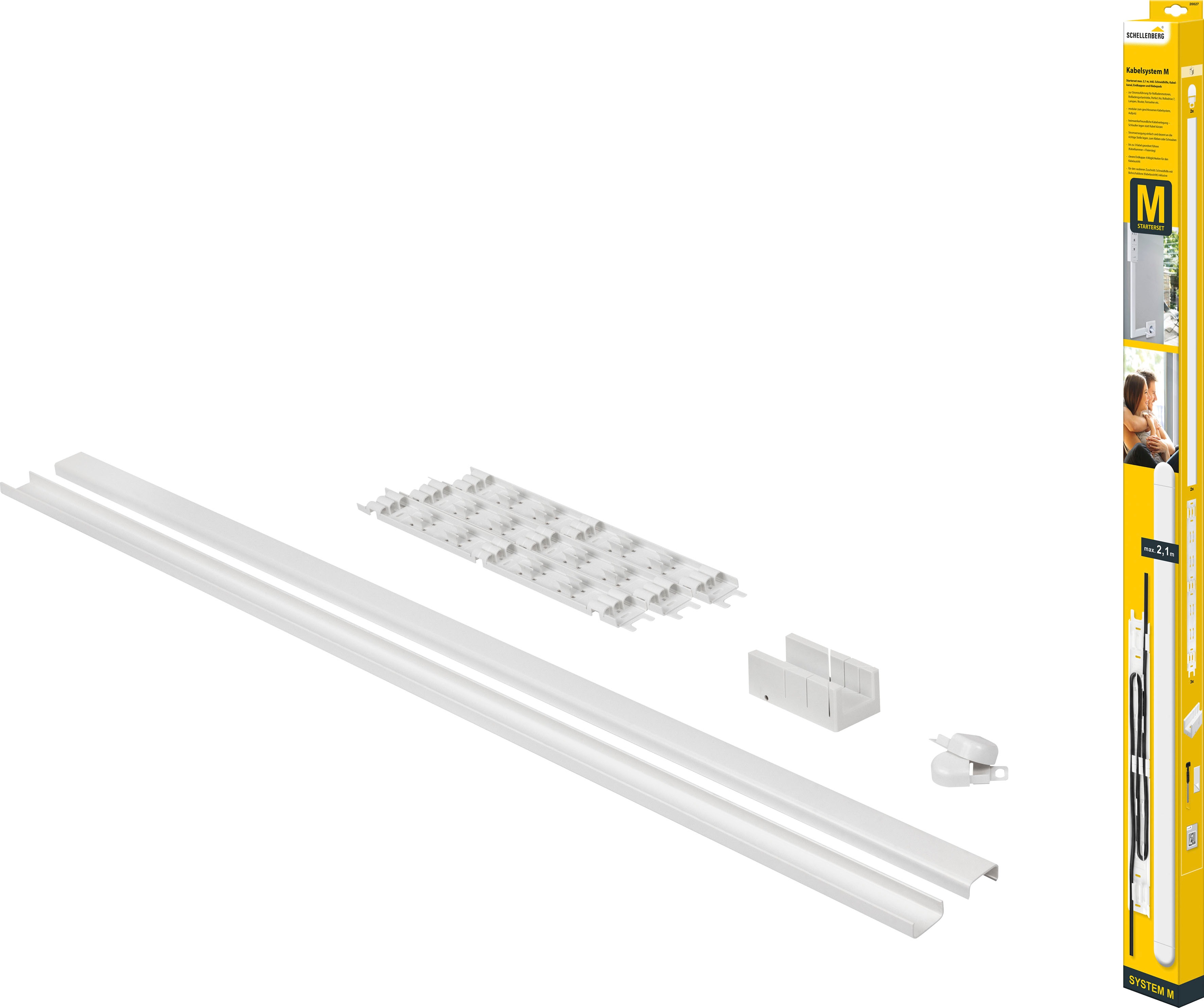 Kabelkanal SCHELLENBERG "System M Starterset zur Aufputzmontage, kleben oder schrauben", weiß, B:3,5cm H:1,5cm L:210cm, Polyvinylchlorid (PVC), Kabelführungen, Kabel Organizer, 2,1 m, weiß Image