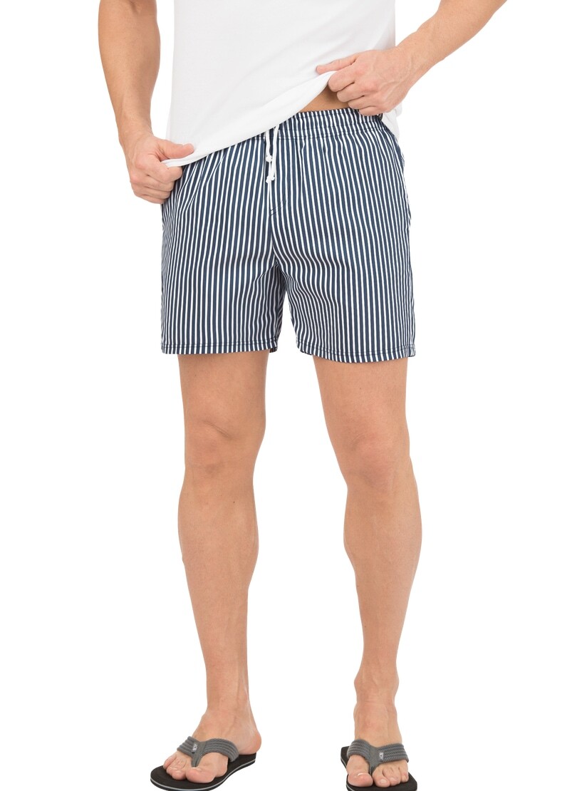 Shorts TRIGEMA "TRIGEMA Bade-/Freizeitshorts mit Druckmotiv", Herren, Gr. XXL, US-Größen, blau (navy), 50% Baumwolle, 50% Polyamid, Hosen Image