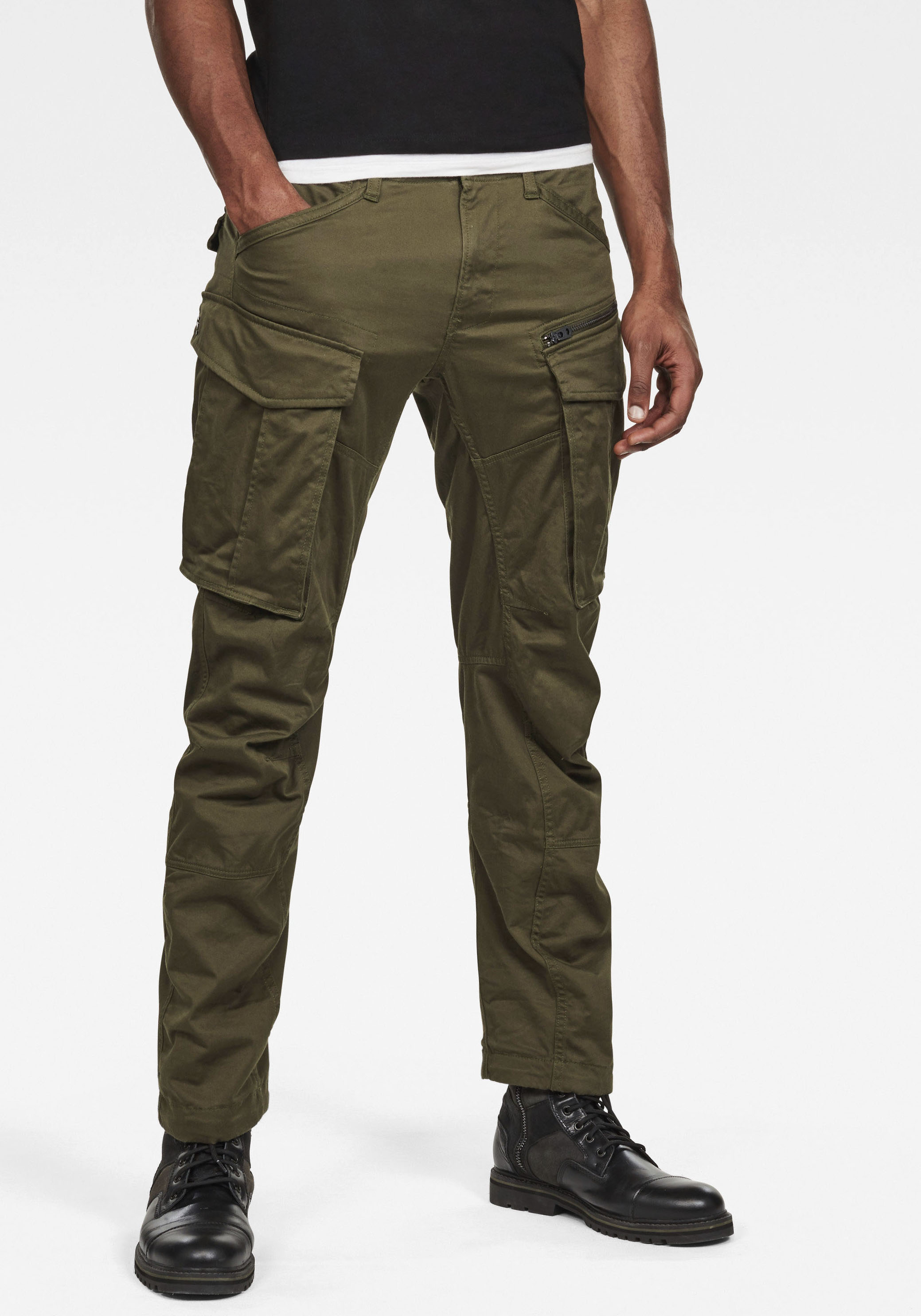 Cargohose G-STAR "Rovic Zip 3D Tapered Pant", Herren, Gr. 34, Länge 32, grün (olivgrün), Web, Obermaterial: 97% Baumwolle, 3% Elasthan, unifarben, normal lang, Hosen Cargohose, Tapered Fit
