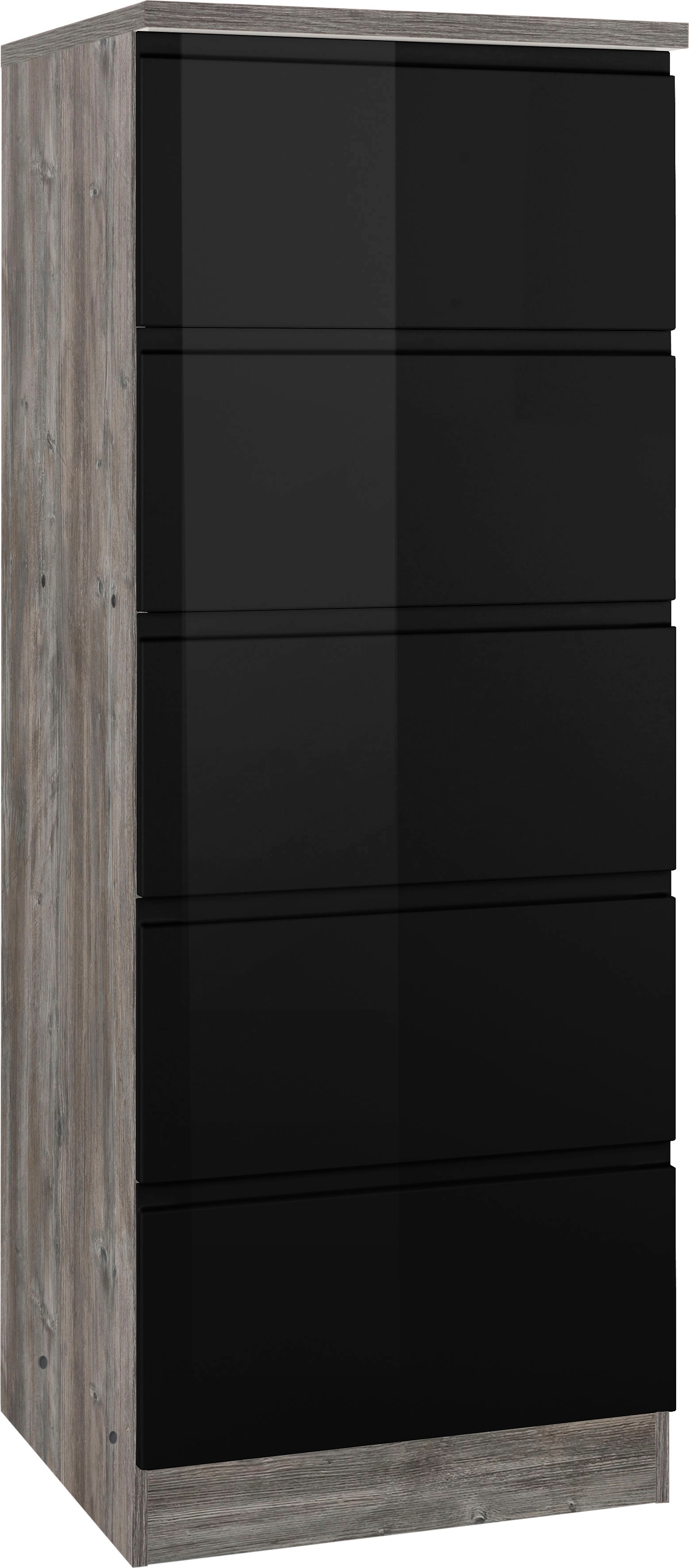 Vorratsschrank KOCHSTATION "KS-Virginia", schwarz (schwarz hochglanz), B:60cm H:165cm T:60cm, Holzwerkstoff, MDF, Schränke, 60 cm breit, mit 5 Auszügen