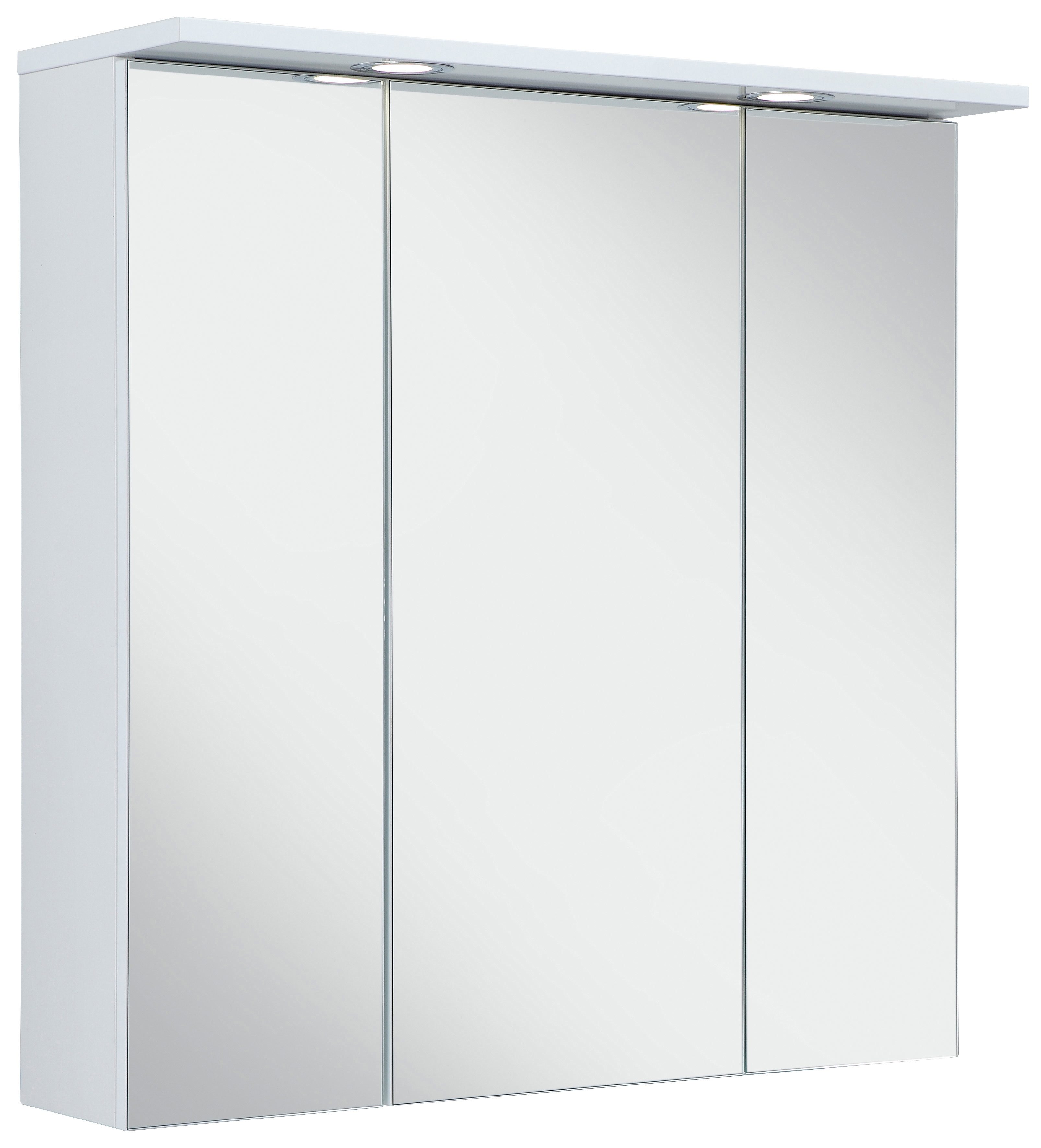 Spiegelschrank SCHILDMEYER "SPS 700.1 Spot made in Germany", weiß, B:70cm H:72,3cm T:24cm, Schränke, Breite 70 cm, 3-türig, 2 LED-Einbaustrahler, Schalter-/Steckdosenbox Image