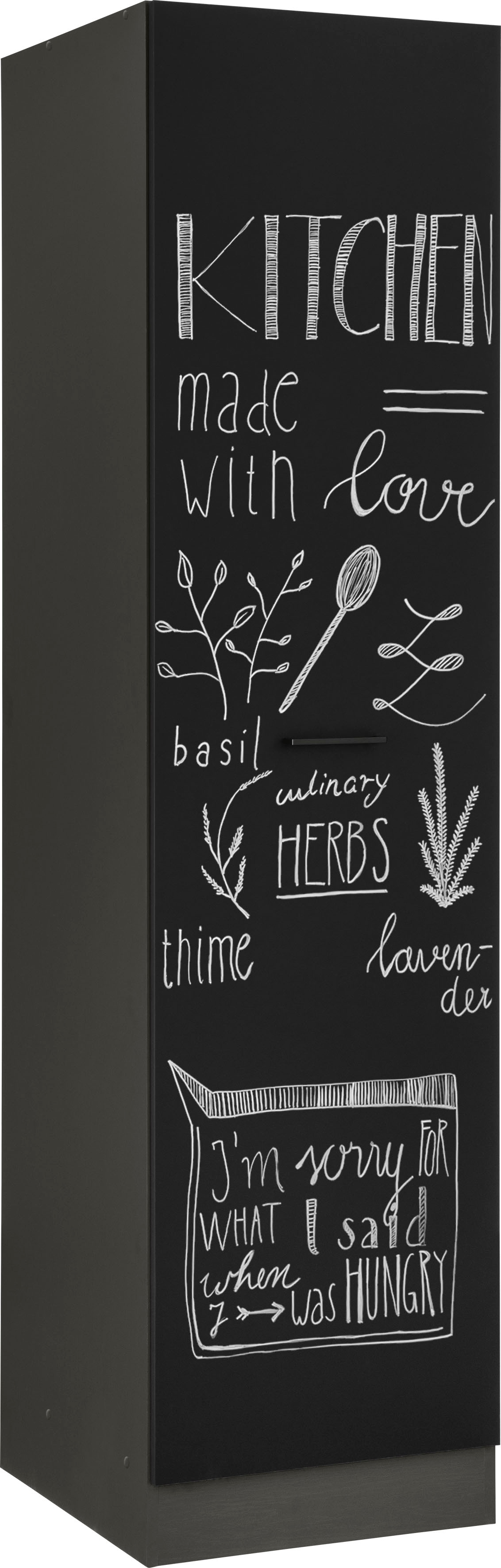 Vorratsschrank KOCHSTATION "KS-Trier", schwarz, B:50cm H:200cm T:60cm, Holzwerkstoff, Schränke, Vorratsschrank, 50 cm breit, 200 cm hoch, mit Tafelfront zum beschreiben mit Kreide