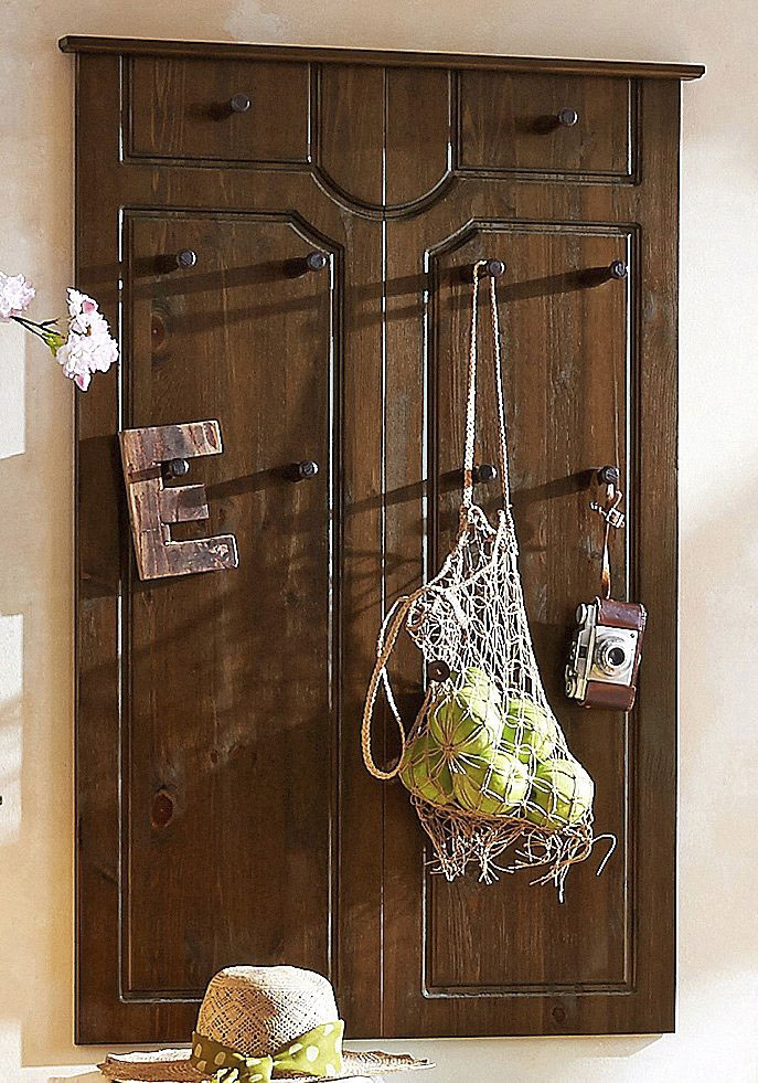 Garderobenpaneel HOME AFFAIRE "Klera", braun (dunkelbraun), Massivholz, Garderobenpaneele, Garderobenpaneel, Mit 10 Kleiderhaken, aus massiver Kiefer