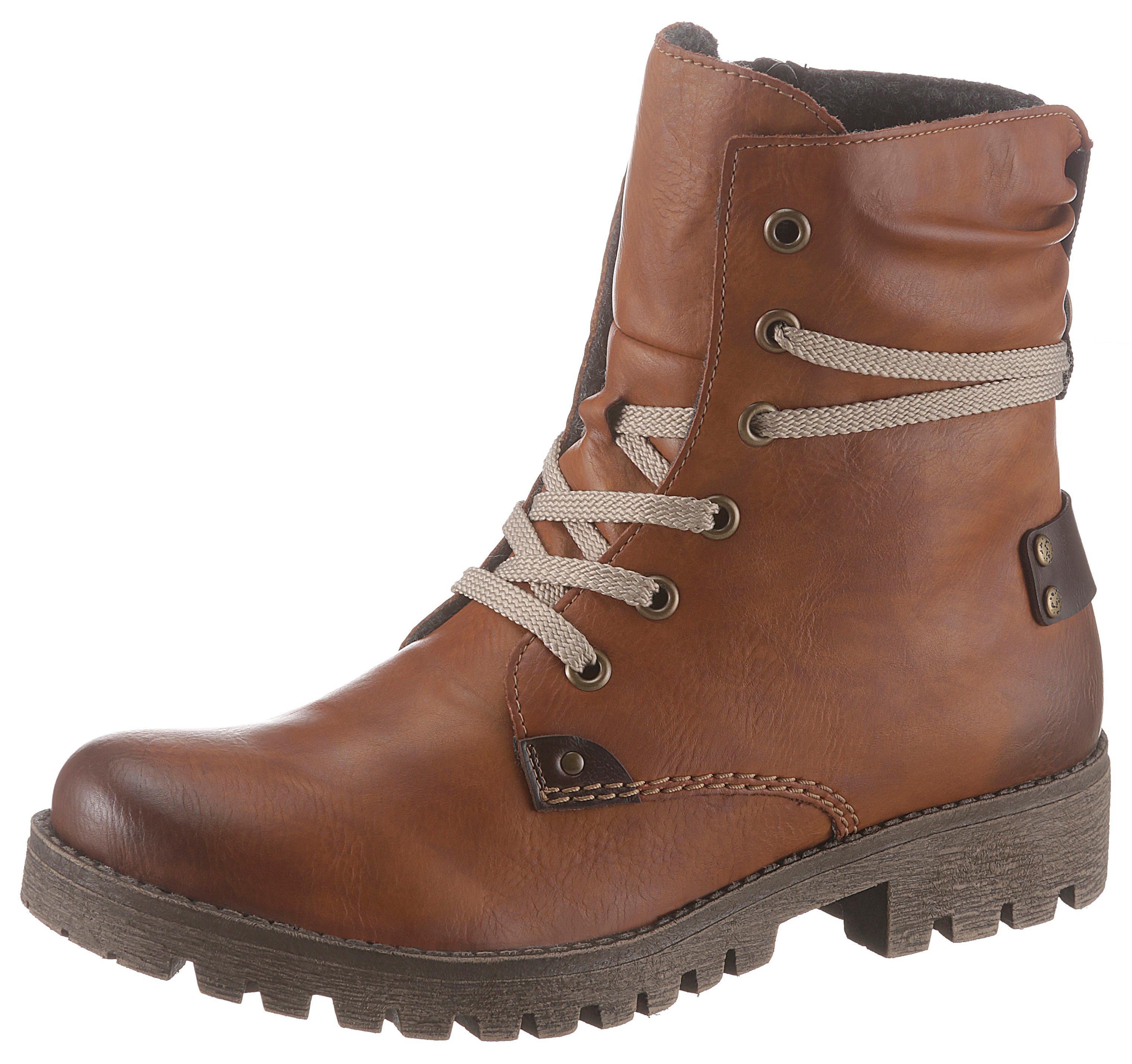 Schnürboots RIEKER, Damen, Gr. 36 (3,5), braun (cognac, used), Lederimitat, used, Schuhe Schnürboots, mit herausstechender Schnürung, Topseller