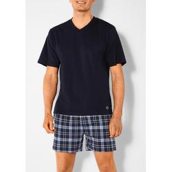 Pyjama S.OLIVER, Herren, Gr. 56/58, blau (marine, blau, kariert), Jersey, Obermaterial: 100% Baumwolle, kariert, Basic, bequem kurz, V-Ausschnitt, Kurzarm abgesteppte Kante, Homewear-Sets, mit seitlichen Eingrifftaschen