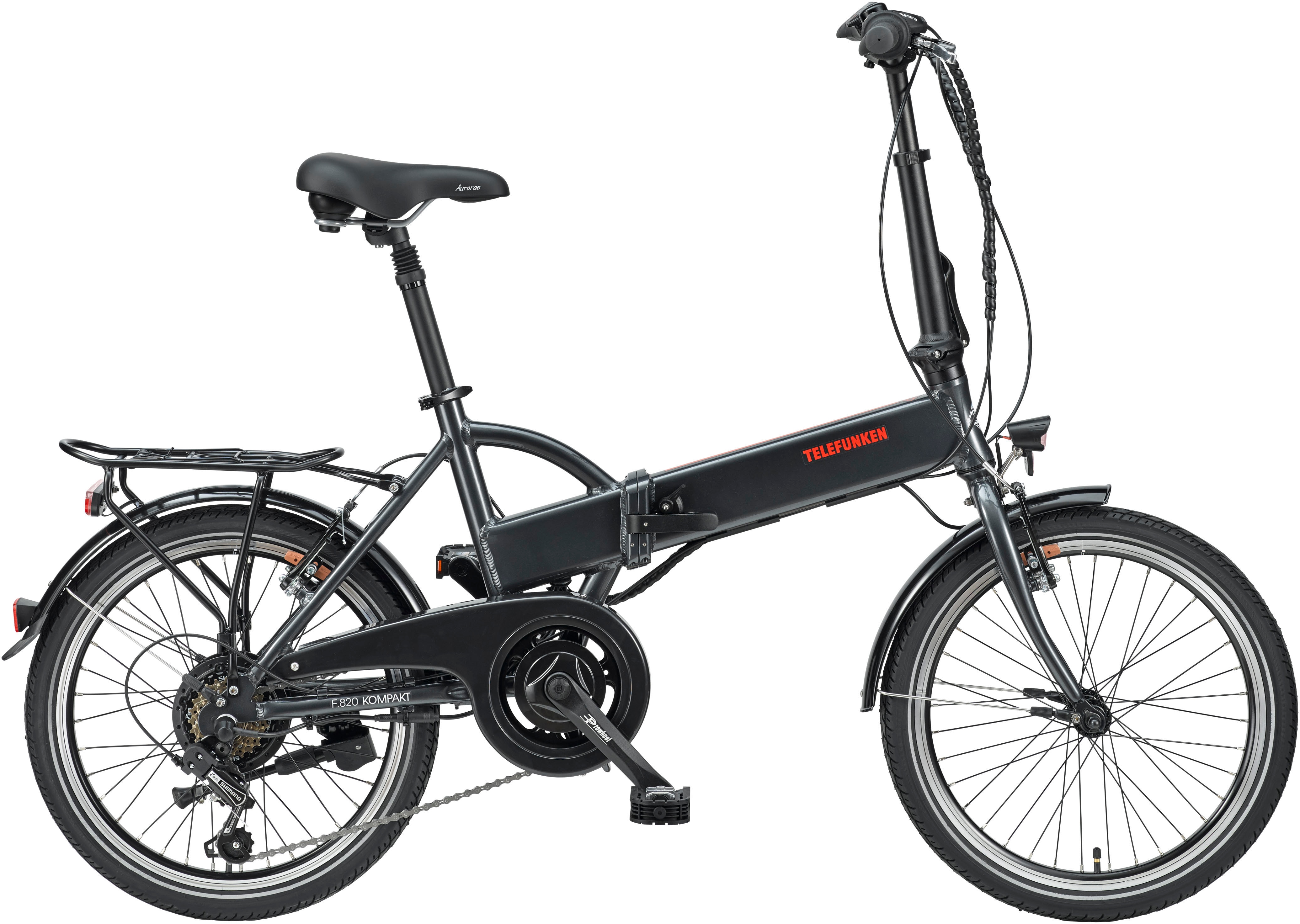 E-Bike TELEFUNKEN "Kompakt F820" Gr. 37, grau (anthrazit, anthrazit), Elektrofahrräder, 37cm, 20 Zoll (50,80cm), Pedelec, Elektrofahrrad für Damen u. Herren Image