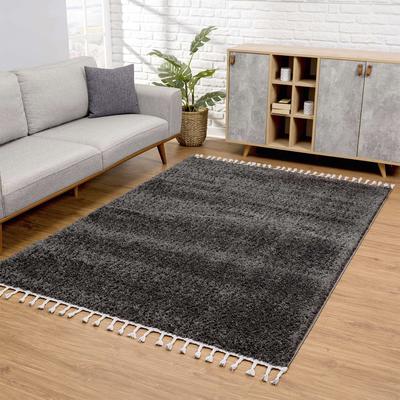 Hochflor-Teppich CARPET CITY "Pulpy 100" Gr. 2, grau (anthrazit), B:80cm H:30mm L:150cm, Kunstfaser, Teppiche, Fransenteppich, Läufer, weich, mit Fransen, uni, viele Größen, Wohnzimmer, Schafzimmer Image
