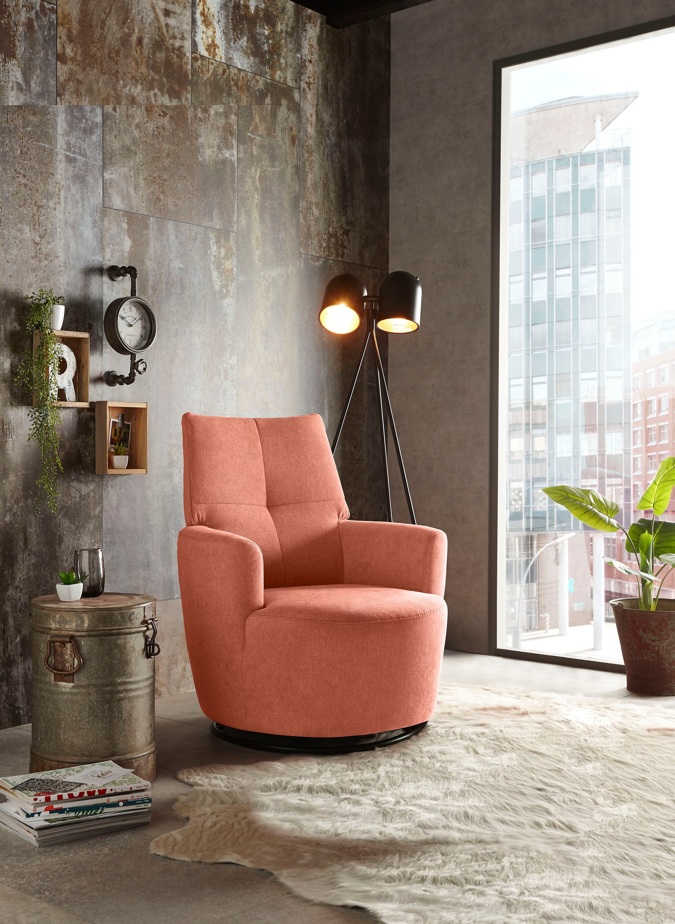 Relaxsessel "SO 1450", orange (coral dpr 27), B:80cm H:96cm T:88cm, Luxus-Microfaser (Chenille)100% Polyester, SET ONE BY MUSTERRING, Sessel, mit Dreh- und Wippfunktion, wahlweise mit Hocker erhältlich Image