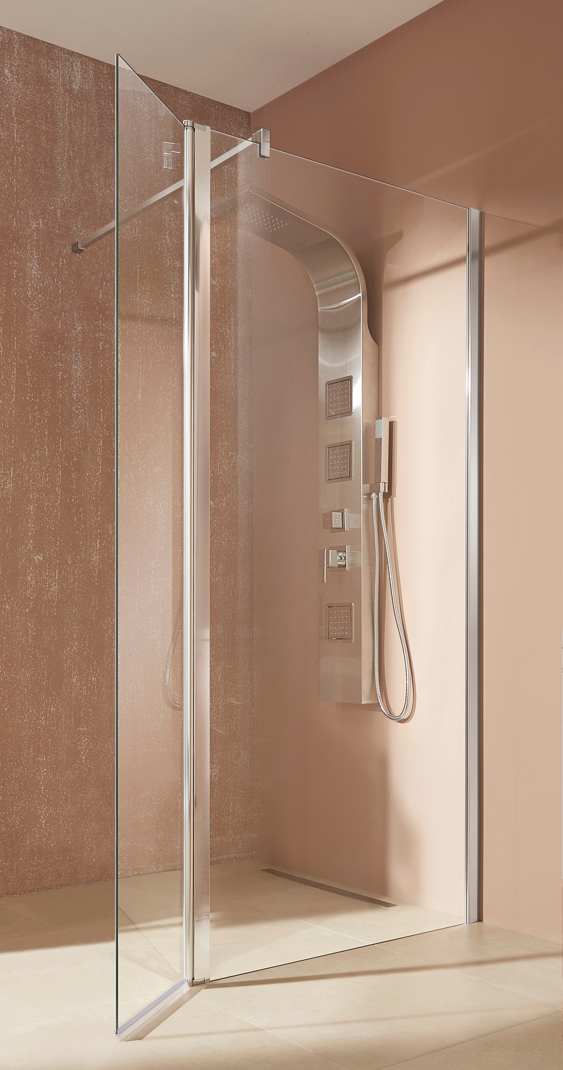 Walk-in-Dusche WELLTIME "Mailand", grau (chromfarben), B:90cm H:190cm, Duschwände, in 3 verschiedenen Breiten (90,100, 120cm), 6mm Sicherheitsglas