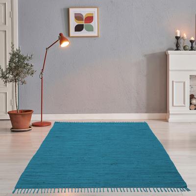 Teppich THEKO "Happy Cotton Fleckerl, handgewebt" Gr. 4, blau (türkis), B:90cm H:5mm L:160cm, Baumwolle, Teppiche, Fransenteppich, Flachgewebe, reine Baumwolle, meliert, mit Fransen, auch als Läufer Image