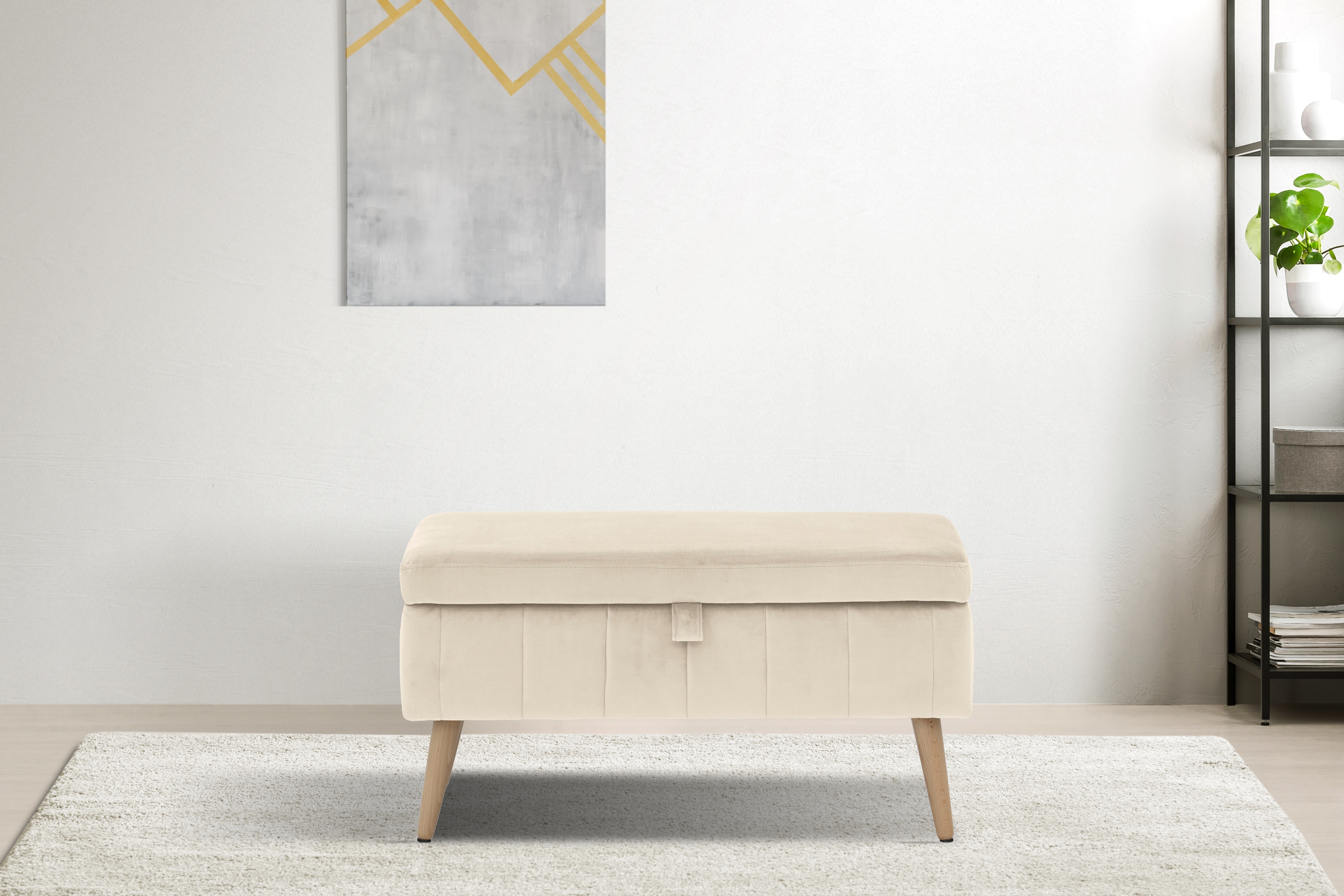 Truhenbank INOSIGN "AMIRA Sitzbank mit Stauraum, Maße B/T/H: 81/36/43 cm", beige, B:81cm H:43cm T:36cm, Struktur fein (100% Polyester);Samtvelours (100% Polyester);Luxus-Microfaser weich (100% Polyester), Sitzbänke, mit Staufach, in 3...