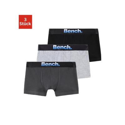 Boxer BENCH. "Boxershorts für Jungen", Kinder, Gr. 170/176, schwarz (anthrazit, grau, meliert, schwarz), Jersey, Obermaterial: 90% Baumwolle, 10% Elasthan (LYCRA), unifarben, körpernah, Unterhosen, mit modernem Markenlogo vorn Image