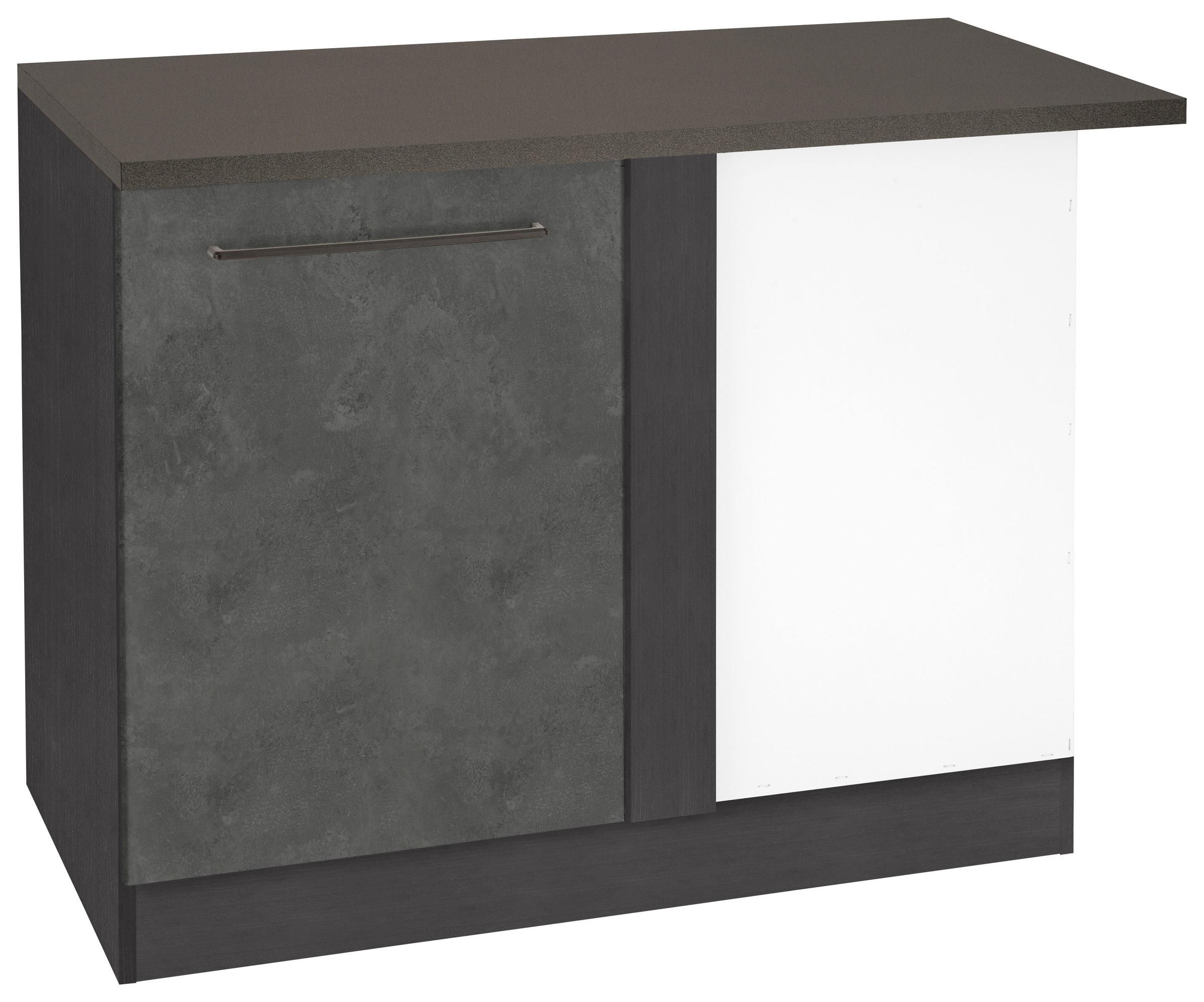 Eckunterschrank KOCHSTATION "KS-Tulsa", grau (betonfarben dunkel), B:110cm H:85cm T:60cm, Schränke, 110 cm breit, 1 Tür, schwarzer Metallgriff, hochwertige MDF Front Image