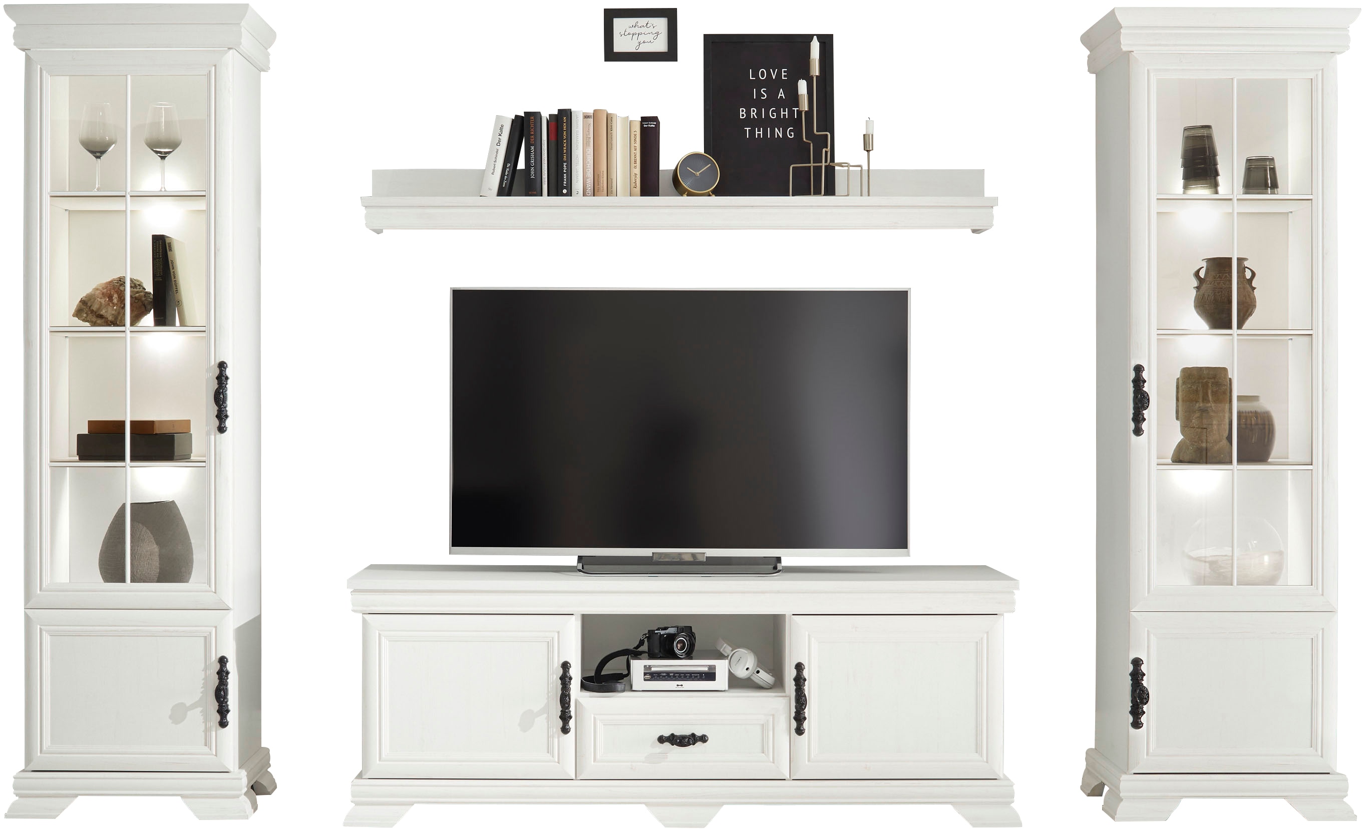 Wohnwand HOME AFFAIRE "Royal", weiß, B:314cm H:192cm T:46cm, Holzwerkstoff, Kastenmöbel-Sets, exclusiv Design im Landhausstil