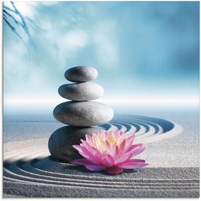 Glasbild ARTLAND "Sand, Lilie und Spa-Steine in Zen-Garten", blau (farbe bild(er): blau), B:20cm H:20cm, Bilder, in verschiedenen Größen Image