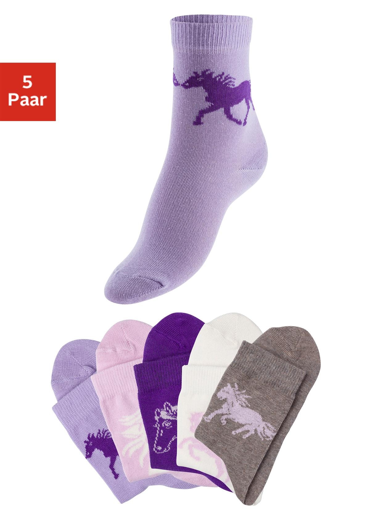 Socken H.I.S, Kinder, Gr. 23-26, bunt (bunt, gemustert), Baumwollmischung, uni und gemustert, elastisch, Socken, mit Pferdemotiven Image