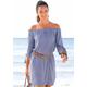 Blusenkleid LASCANA Gr. 40, N-Gr, blau (blau, weiß) Damen Kleider Strandkleider mit Streifendruck und Carmenausschnitt, Sommerkleid, Strandkleid