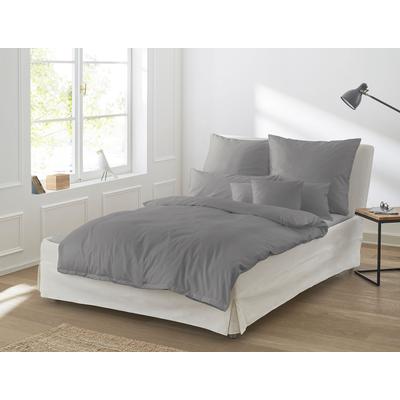 Bettwäsche IRISETTE "Premium Satin Bettwäsche Paris", grau (grafit), B/L: 135cm x 200cm, , Mako-Satin, B/L: 80cm x 40cm, Mako-Satin, Obermaterial: 100% Baumwolle, Bettwäsche, hochwertige Uni Premium Bettwäsche mit Reißverschluss, 100% Baumwolle Image
