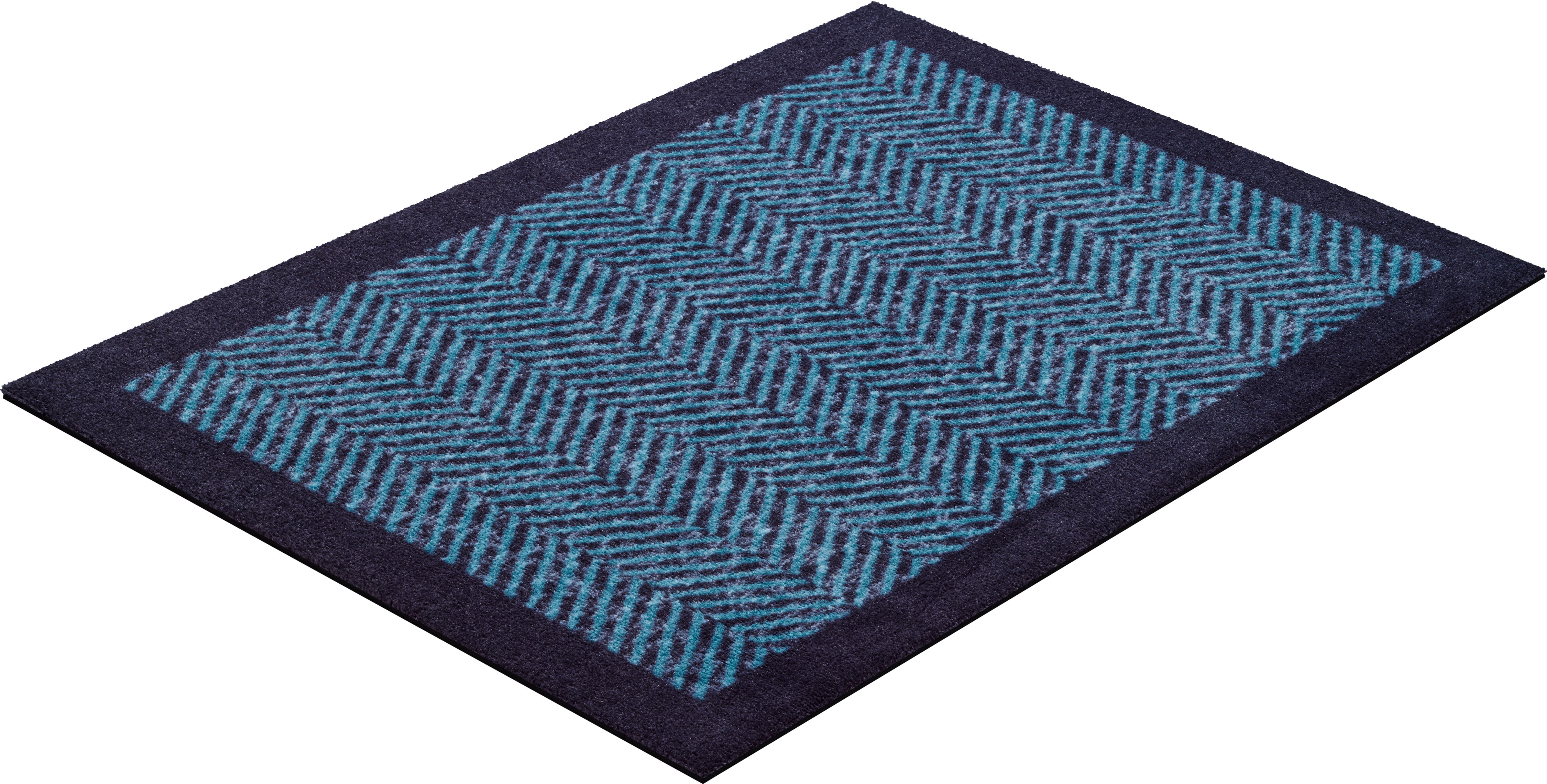 Teppich GRUND "Herringbone", blau (türkis, blau), B:75cm H:8mm L:120cm, Kunstfaser, Teppiche, In- und Outdoor geeignet, mit Bordüre Image
