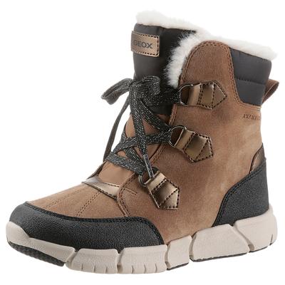 Winterboots GEOX "J Flexpyper Girl", Kinder, Gr. 28, braun (braun, schwarz), Veloursleder, Nylon, Synthetik, modisch, Schuhe, mit Schnürung und Reißverschluss Image