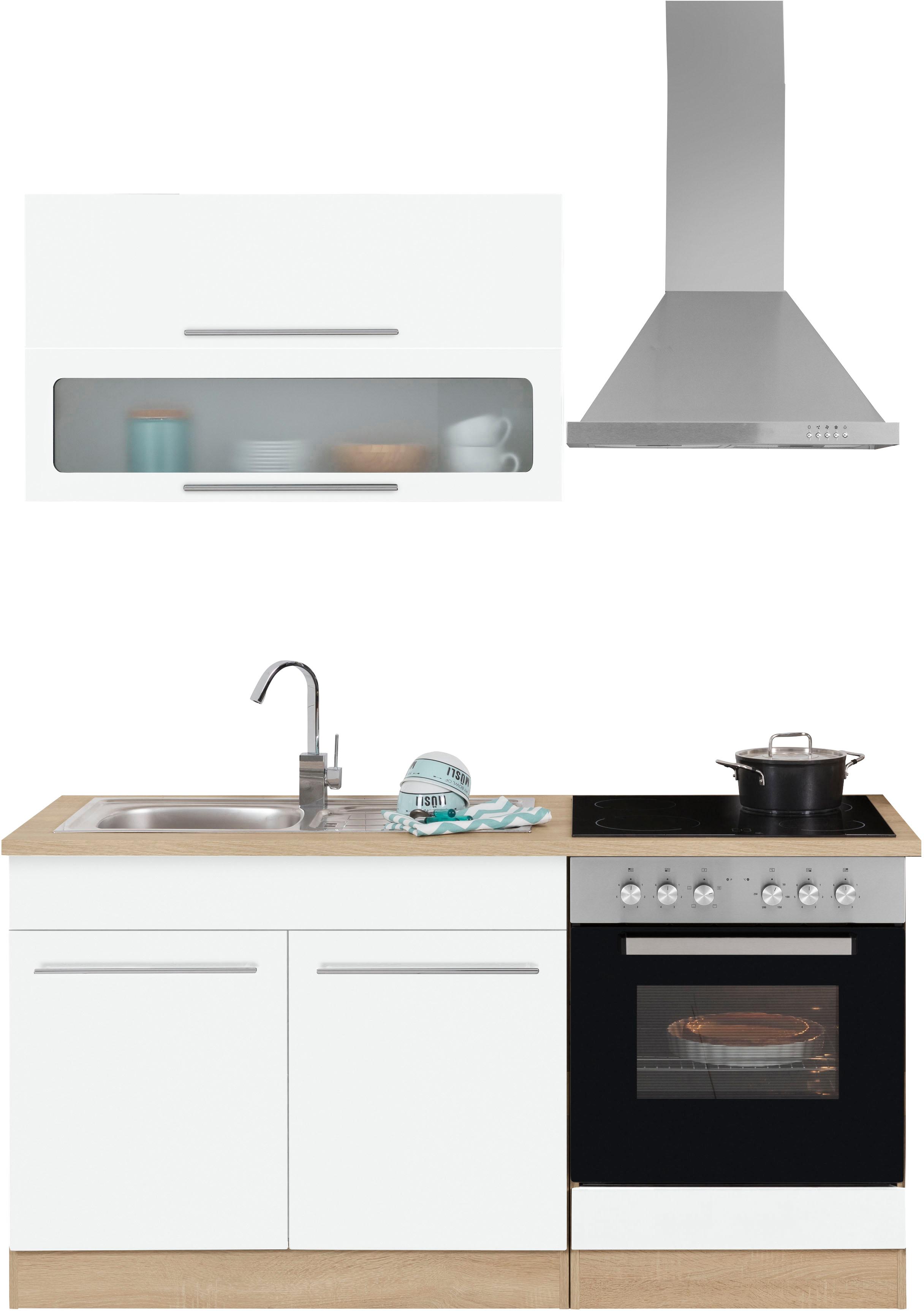 Küchenzeile KOCHSTATION "KS-Eton", weiß (küche: weiß, korpus: eichefarben, arbeitsplatte: eichefarben), B:160cm T:60cm, Komplettküchen-Sets, Küchenzeile, ohne E-Geräte, Breite 160 cm