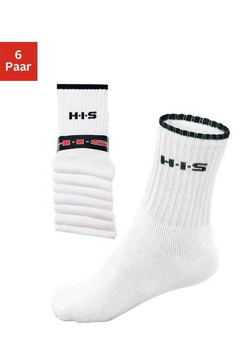 Sportsocken H.I.S, Damen, Gr. 39-42, weiß, Baumwollmischung, Rippstruktur, elastisch, Socken, mit Frottee & verstärkten Belastungszonen Image