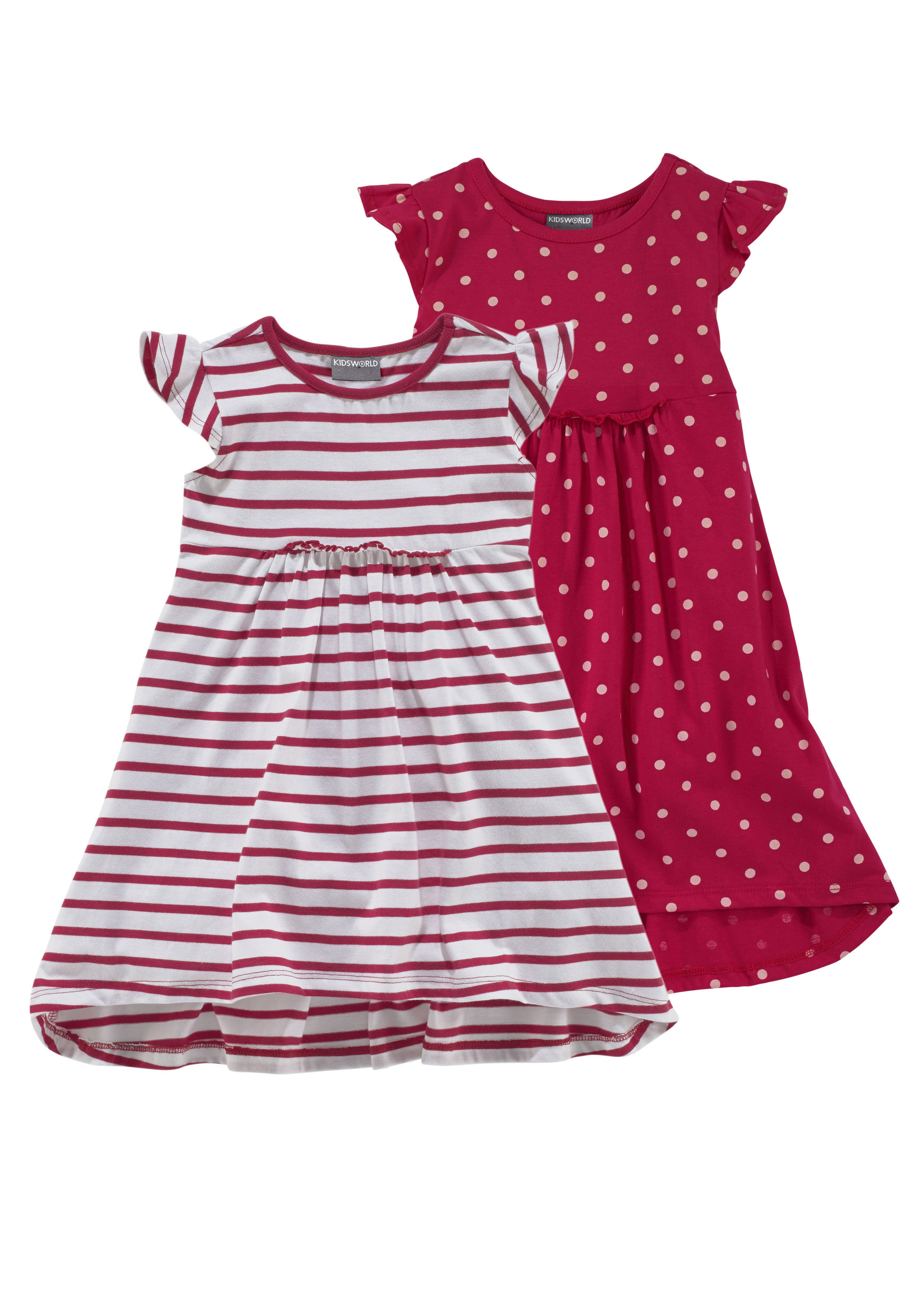 Jerseykleid KIDSWORLD "für kleine Mädchen", Mädchen, Gr. 116/122, N-Gr, rot (rot, weiß), Jersey, Obermaterial: 100% Baumwolle, gepunktet, gestreift, Modisch, ausgestellt kniefrei, Rundhals, Kleider, festliche Anlässe, kniefrei, modischer Stil, aus... Image
