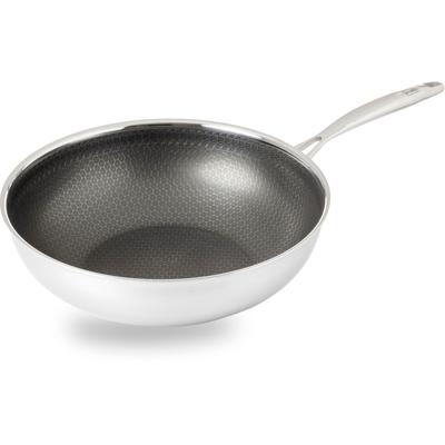 Wok HENSSLERS, silber (edelstahlfarben), B:29cm H:12,5cm L:51cm Ø:28cm, Pfannen, 3-Schicht Materia, Wabenstruktur und Antihaftbeschichtung, Induktion Image