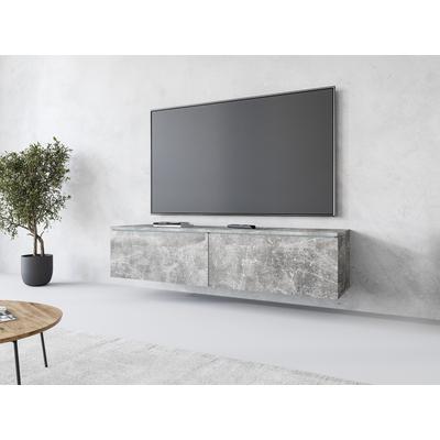 Lowboard INOSIGN "LOWBOARD D, wahlweise mit oder ohne Beleuchtung", grau (beton, optik), B:140cm H:30cm T:33cm, Sideboards, modernes TV-Board ohne Griffe, mit viel Stauraum,stehend und hängend Image