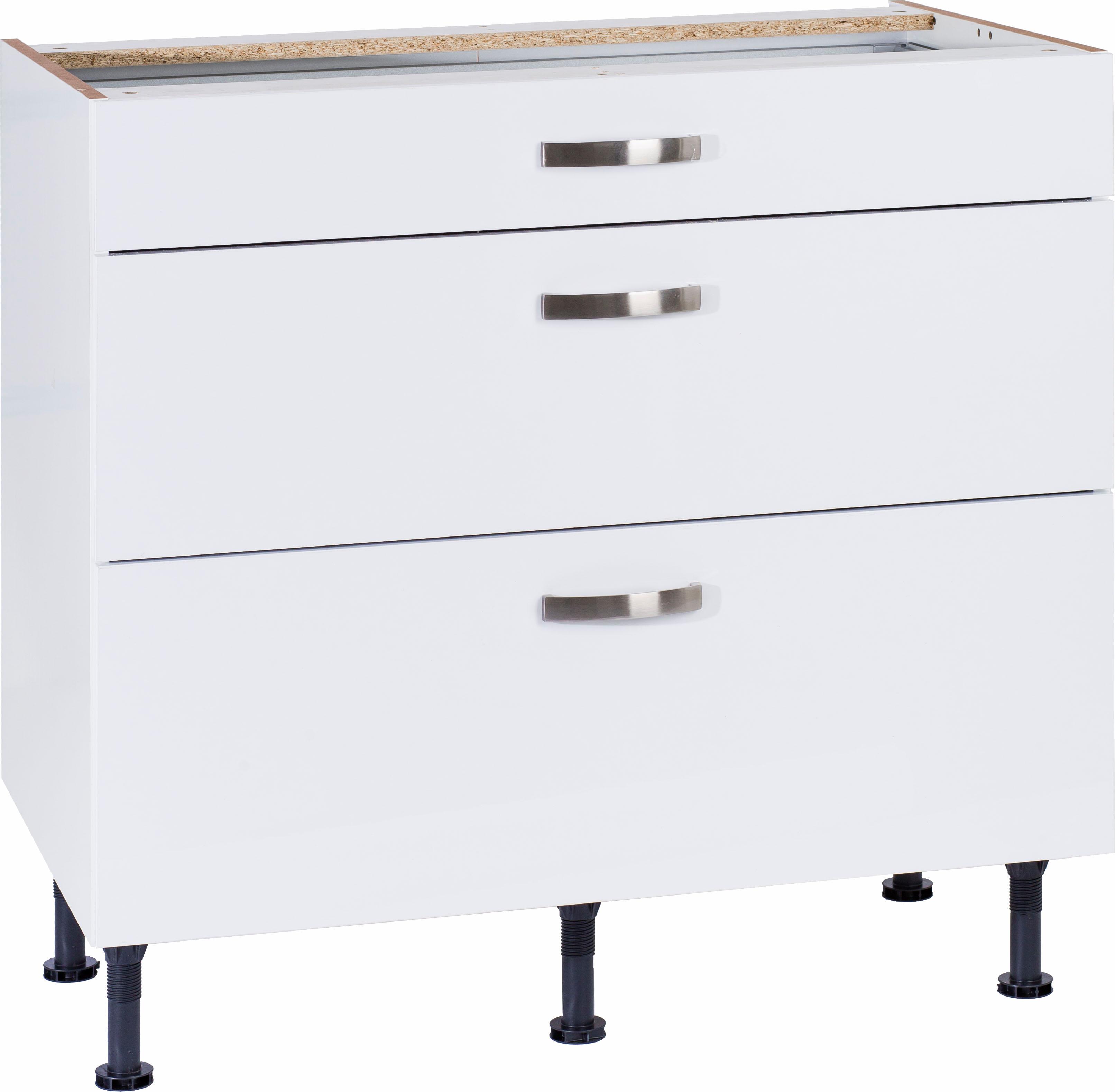 Unterschrank KOCHSTATION "KS-Cara", weiß (weiß, weiß), B:90cm H:87cm T:58,4cm, Schränke, Unterschrank, Breite 90 cm, mit Vollauszügen und Soft-Close-Funktion