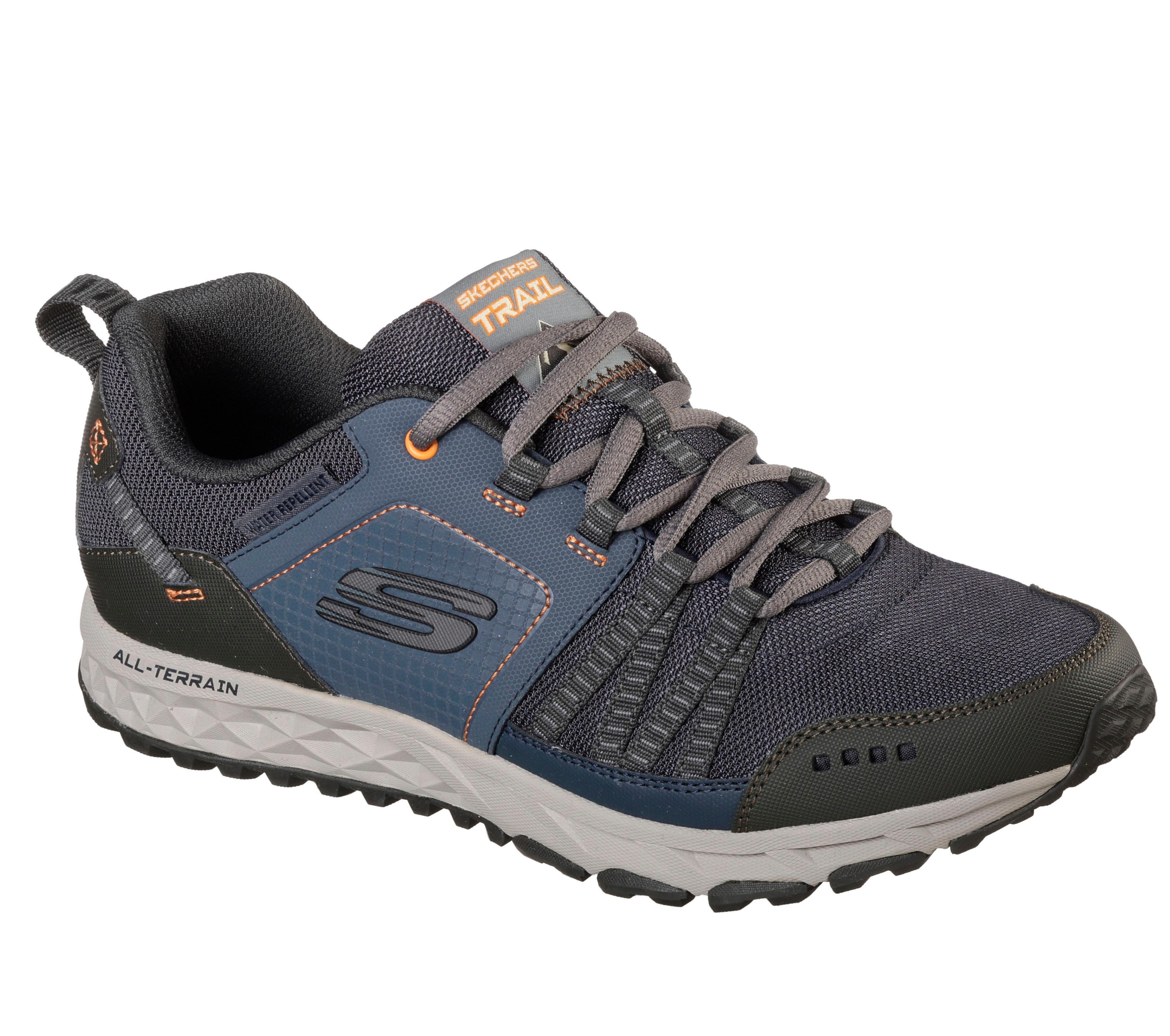 Sneaker SKECHERS "Escape Plan", Damen, Gr. 42, blau (navy), Leder, Textil, Schuhe Sneaker, mit wasserabweisendem Material, Freizeitschuh, Halbschuh, Schnürer, Topseller