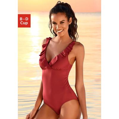 Badeanzug JETTE, Damen, Gr. 36, Cup C, rot (rostrot), Polyamid, unifarben, Badeanzüge, mit eleganter Rüsche und Shaping-Effekt Image