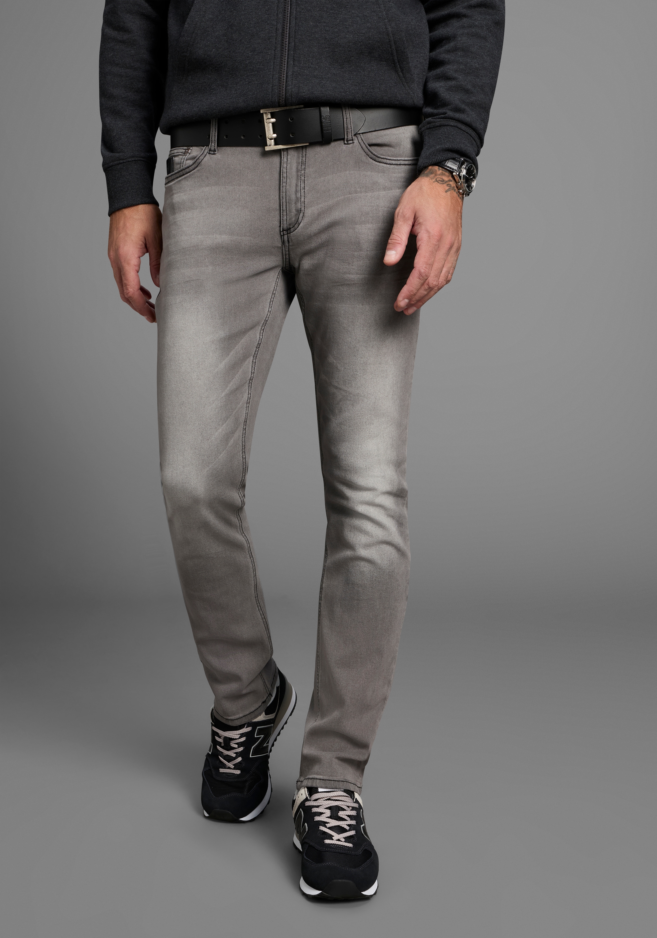 Straight-Jeans BRUNO BANANI "Hutch", Herren, Gr. 29, Länge 30, grau (grau wash), Denim/Jeans, Obermaterial: 98% Baumwolle, 2% Elasthan, unifarben, normal lang, Jeans Straight-Jeans, gerade geschnittenes Bein, niedrige Leibhöhe, reguläre Passform