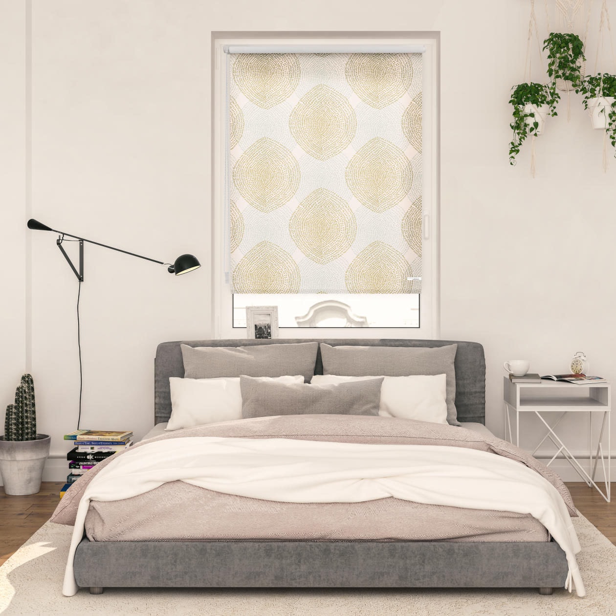 Seitenzugrollo LICHTBLICK ORIGINAL "Rollo Klemmfix, ohne Bohren, Verdunkelung, Stripy Boho Drop India", beige (beige, weiß), B:120cm H:150cm, Polyester, Rollos Image