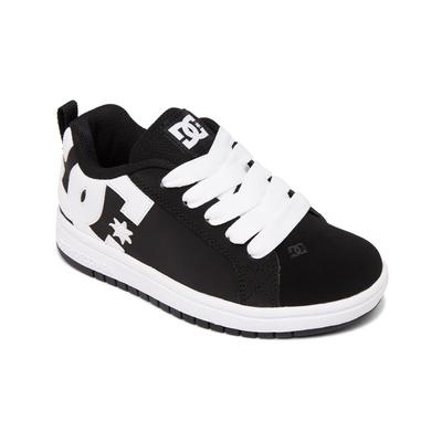 Sneaker DC SHOES "Court Graffik", Kinder, Gr. 4(35), schwarz-weiß (schwarz, weiß), Nubukleder- und/oder Lederobermaterial Leichte Mesh Zunge Mit Schaumstoff gepolsterte Zunge und Einstieg für mehr Komfort und Support Belüftungslöcher für mehr...