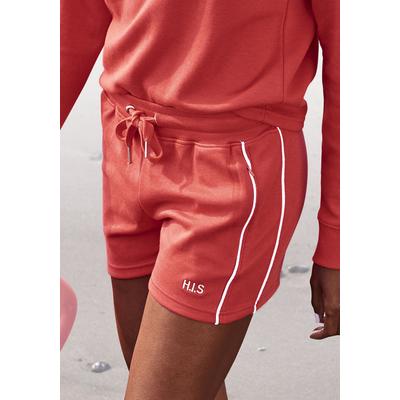 Shorts H.I.S, Damen, Gr. 40/42, N-Gr, rot, Interlock, Obermaterial: 60% Baumwolle, 40% Polyester, unifarben, bestickt, Basic, bequem ca. Mitte Oberschenkel, Hosen, mit Piping an der Seite Image