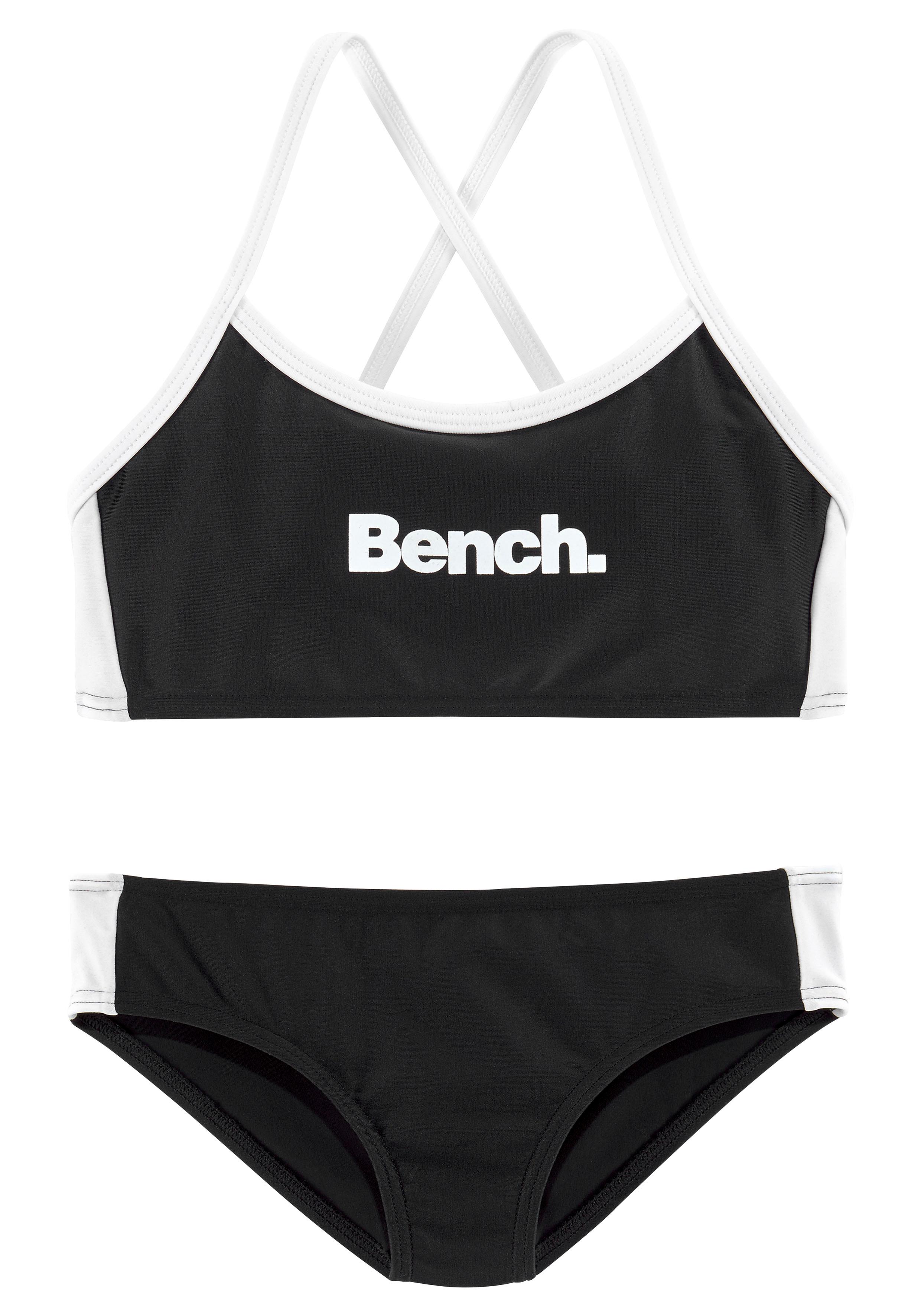 Bustier-Bikini BENCH., Kinder, Gr. 170/176, N-Gr, schwarz-weiß (schwarz, weiß), Polyamid, gestreift, Bikini-Sets, mit gekreuzten Trägern Image