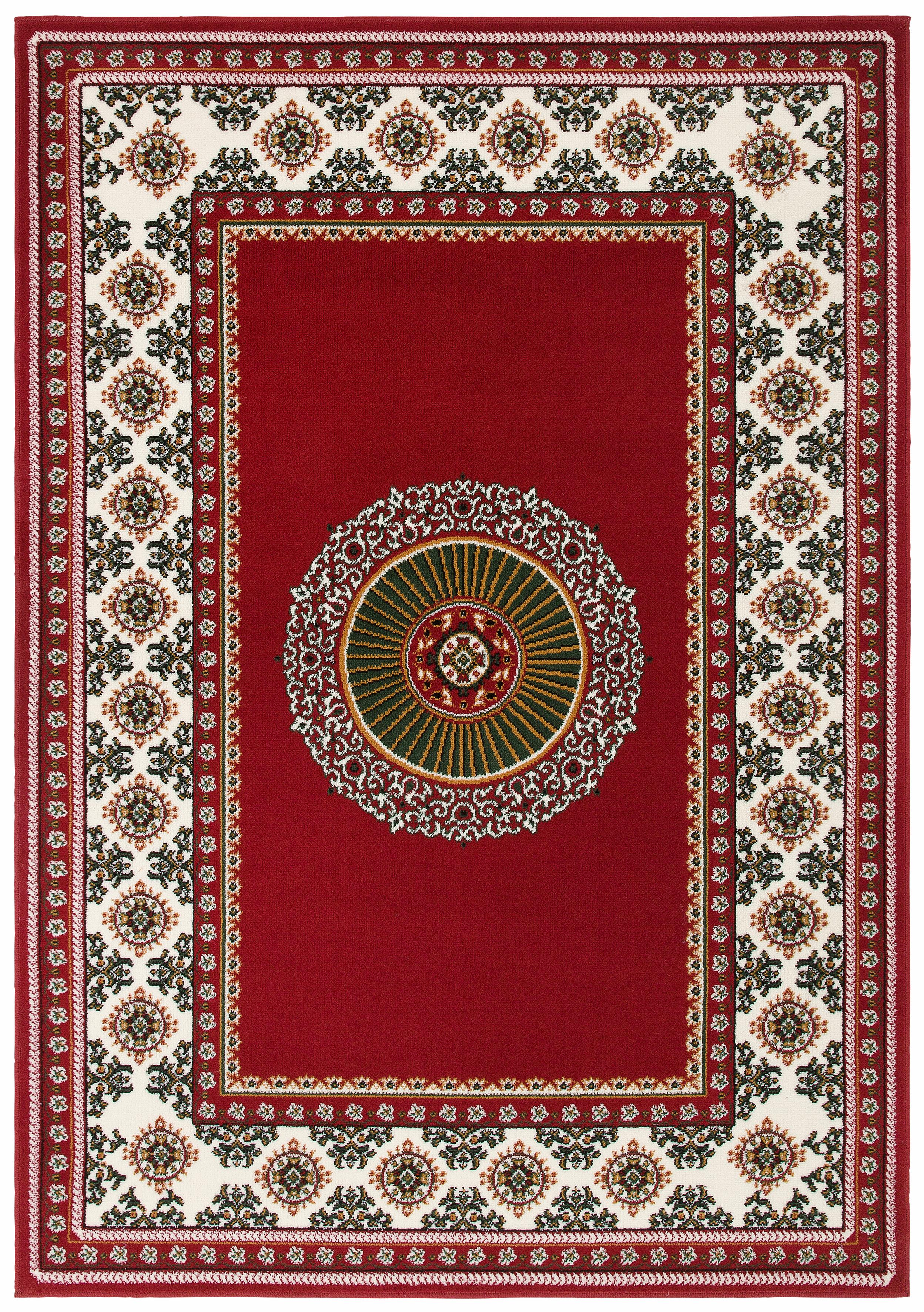 Teppich MY HOME "Shari, Made in Belgium" Gr. 1, rot, B:60cm H:7mm L:110cm, Kunstfaser, Teppiche, Orient-Optik, mit Bordüre, Teppich, Kurzflor, Weich, Pflegeleicht Image