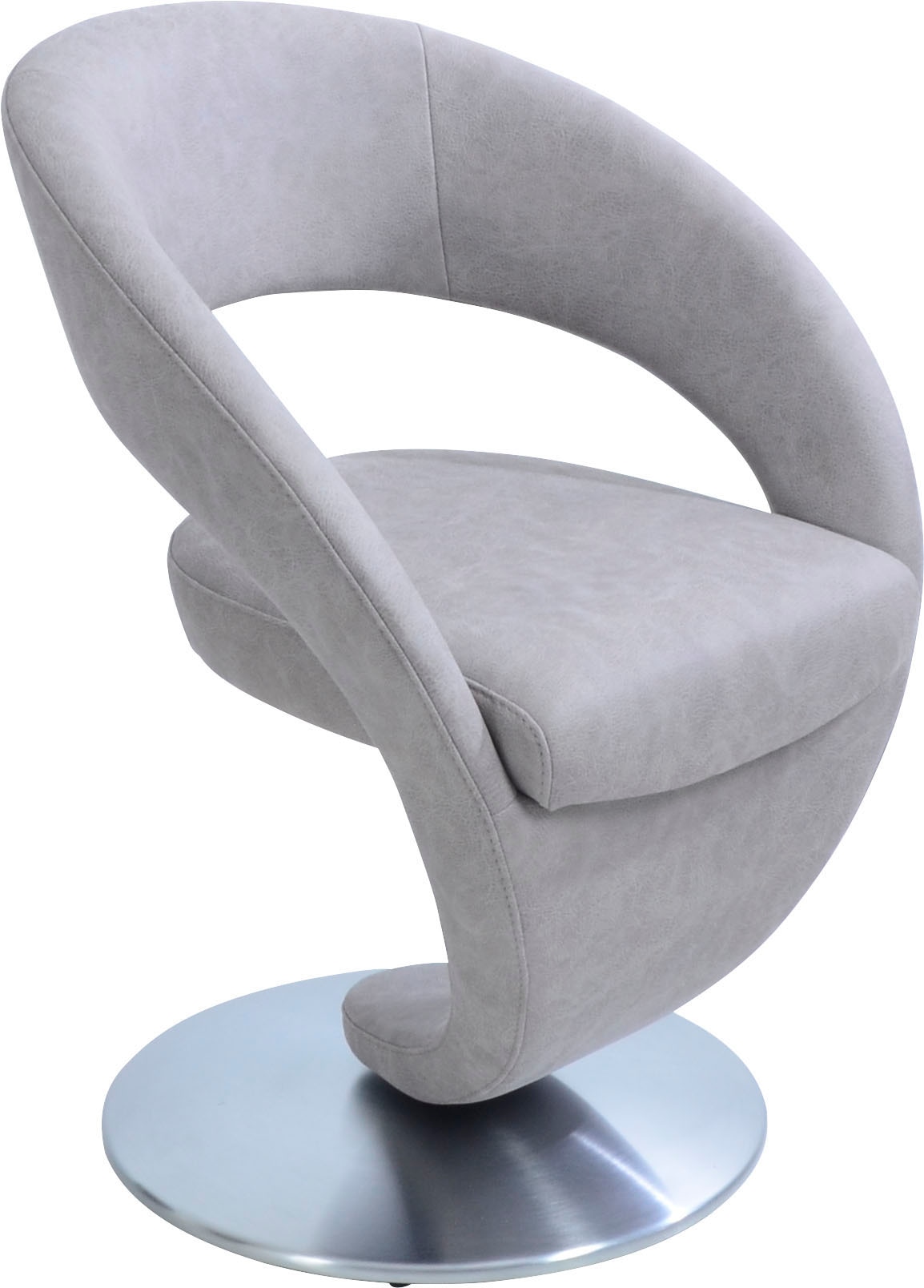 Drehstuhl K+W KOMFORT & WOHNEN "Wave", grau (hellgrau 83, drehteller in edelstahloptik gebürstet), B:62cm H:86cm T:61cm, 785: Microfaser, 100% Polyester, Stühle, Drehstuhl Esszimmerstuhl, Design-Drehstuhl, Drehteller in Edelstahloptik