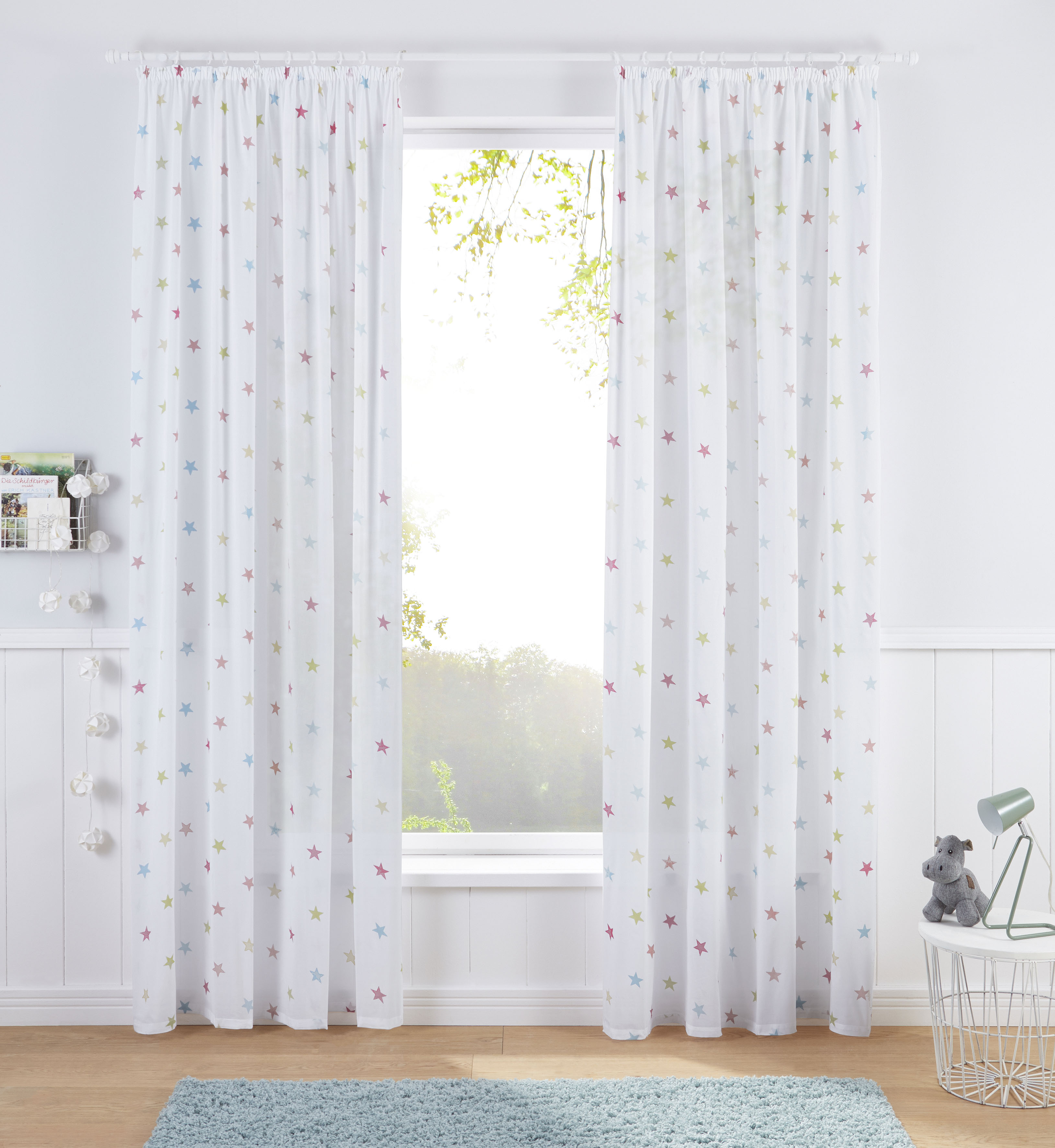 Gardine MY HOME "Stern" Gr. 3, bunt, B:140cm H:225cm, Baumwolle (Bio-Baumwolle), Gardinen, Gardine, Kindergardine, einseitig mit Sternen bedruckt