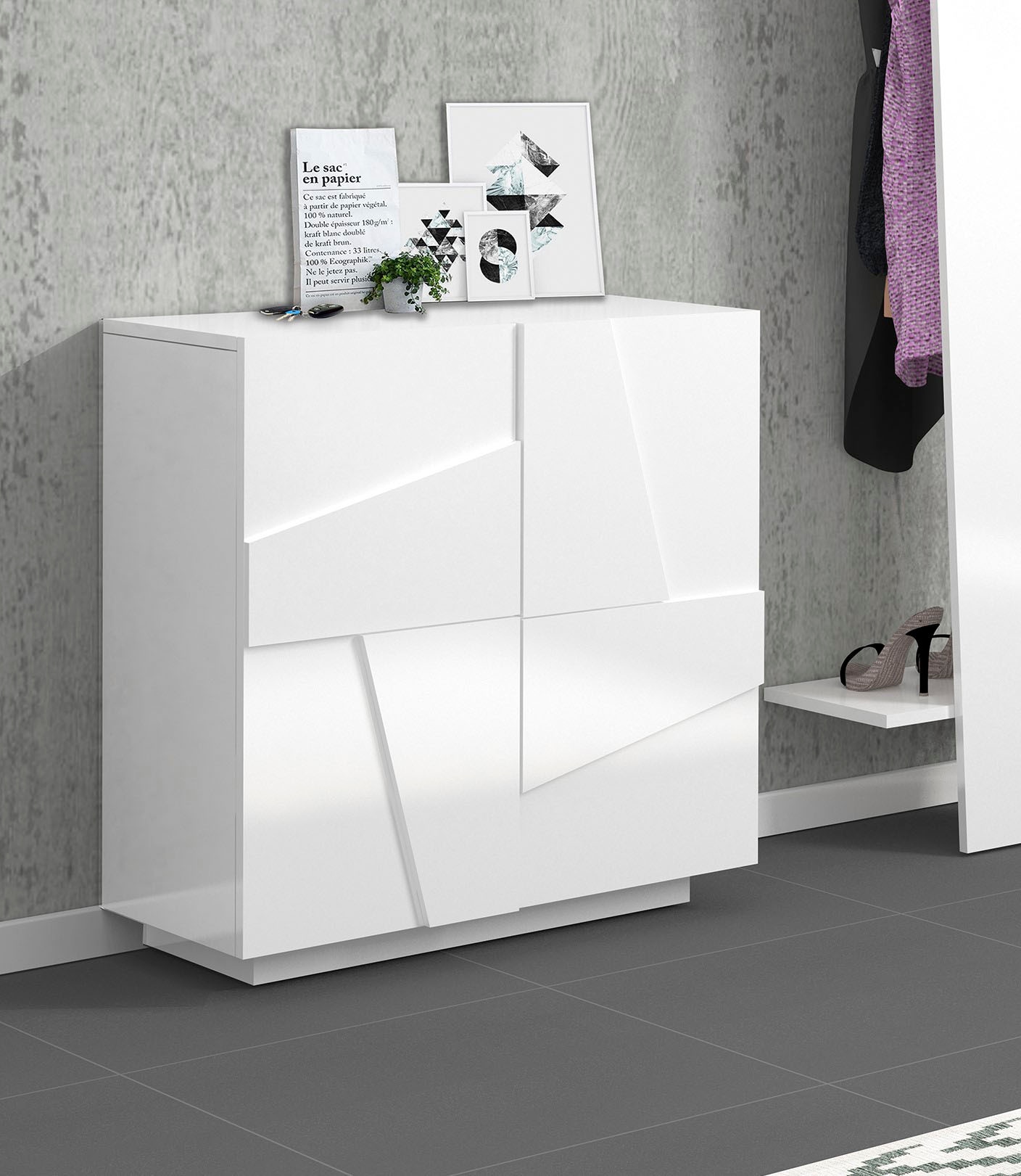 Schuhkommode INOSIGN "Ping", weiß (weiß hochglanz), B:81cm T:38cm, Holzwerkstoff, Sideboards, Schuhkommode