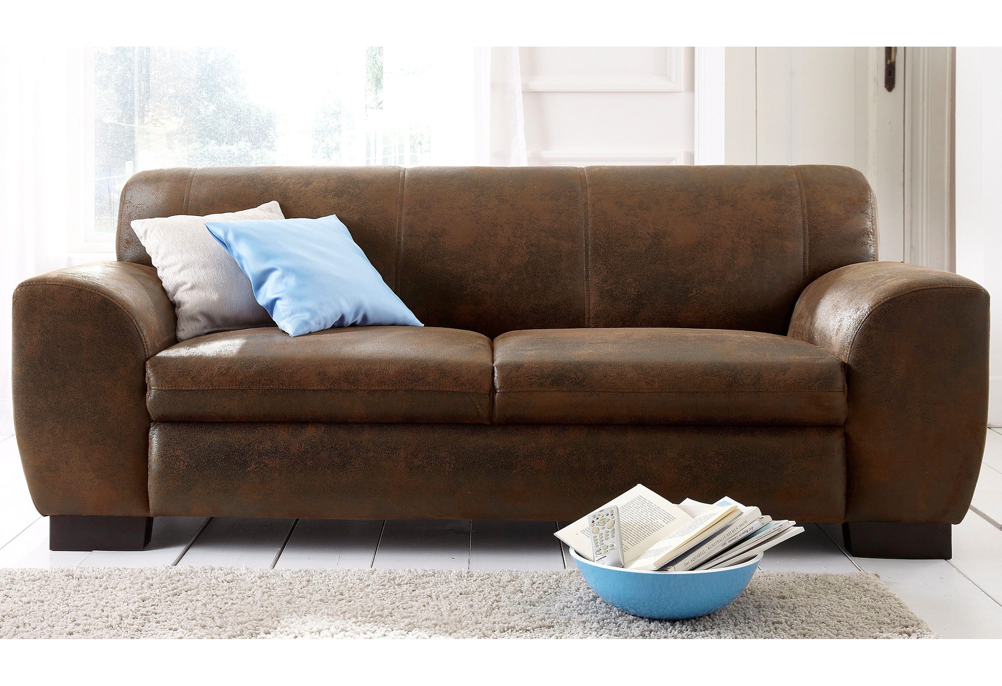 Sofa HOME AFFAIRE "Nika", braun (mocca), B:195cm H:78cm T:84cm, Sofas, 3-Sitzer-Sofa 2-Sitzer-Sofa, 2 oder 3- Sitzer in Microfaser MELROSE