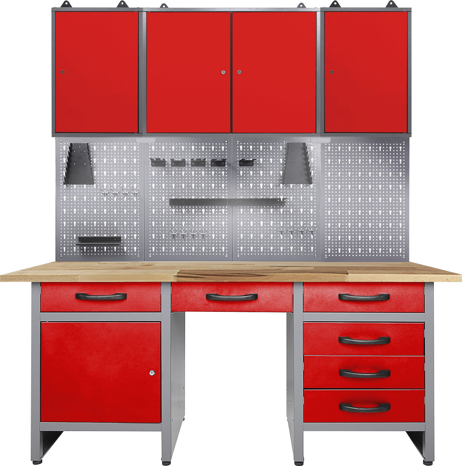 Werkstatt-Set ONDIS24, rot (anthrazit, rot), B:160cm H:205cm T:60cm, Metall, Werkbänke, 160 cm, mit LED